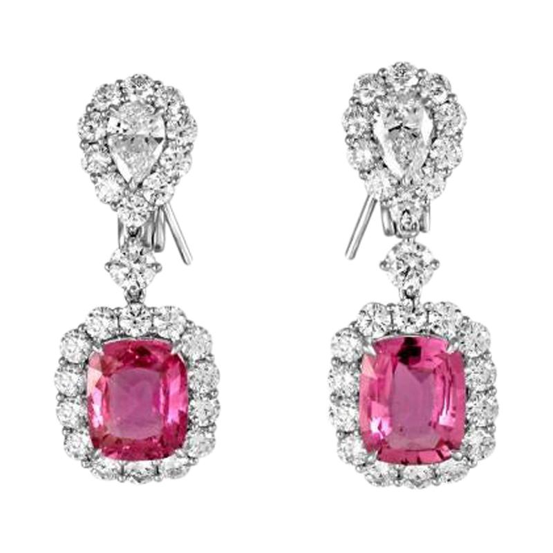 A pair of pink sapphire and diamond earrings