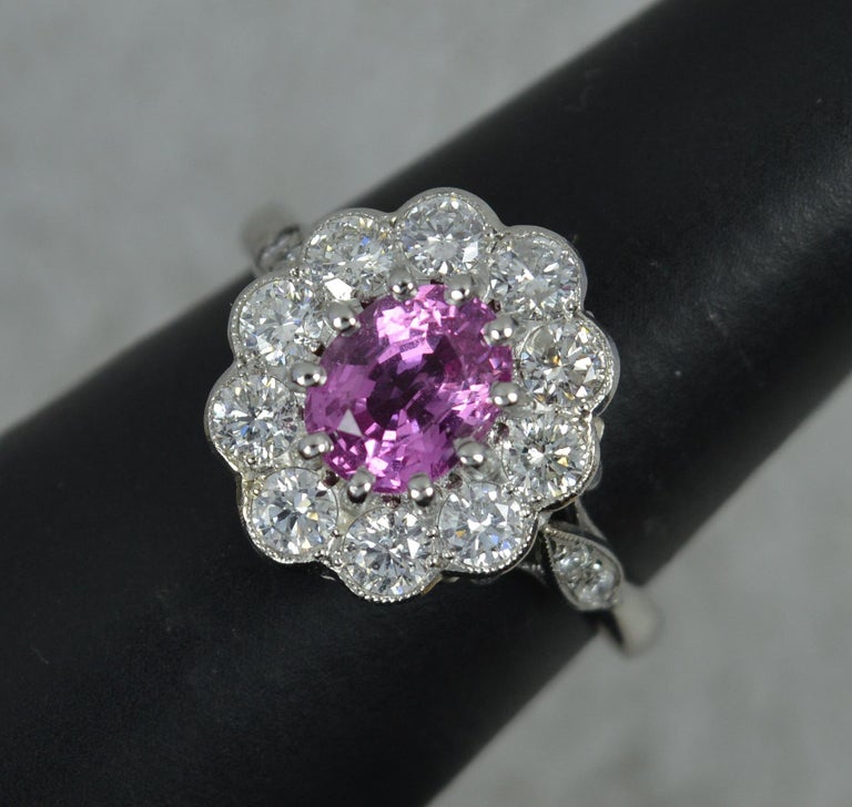 Stunning Platinum Pink Sapphire and Diamond Engagement Cluster Ring For ...