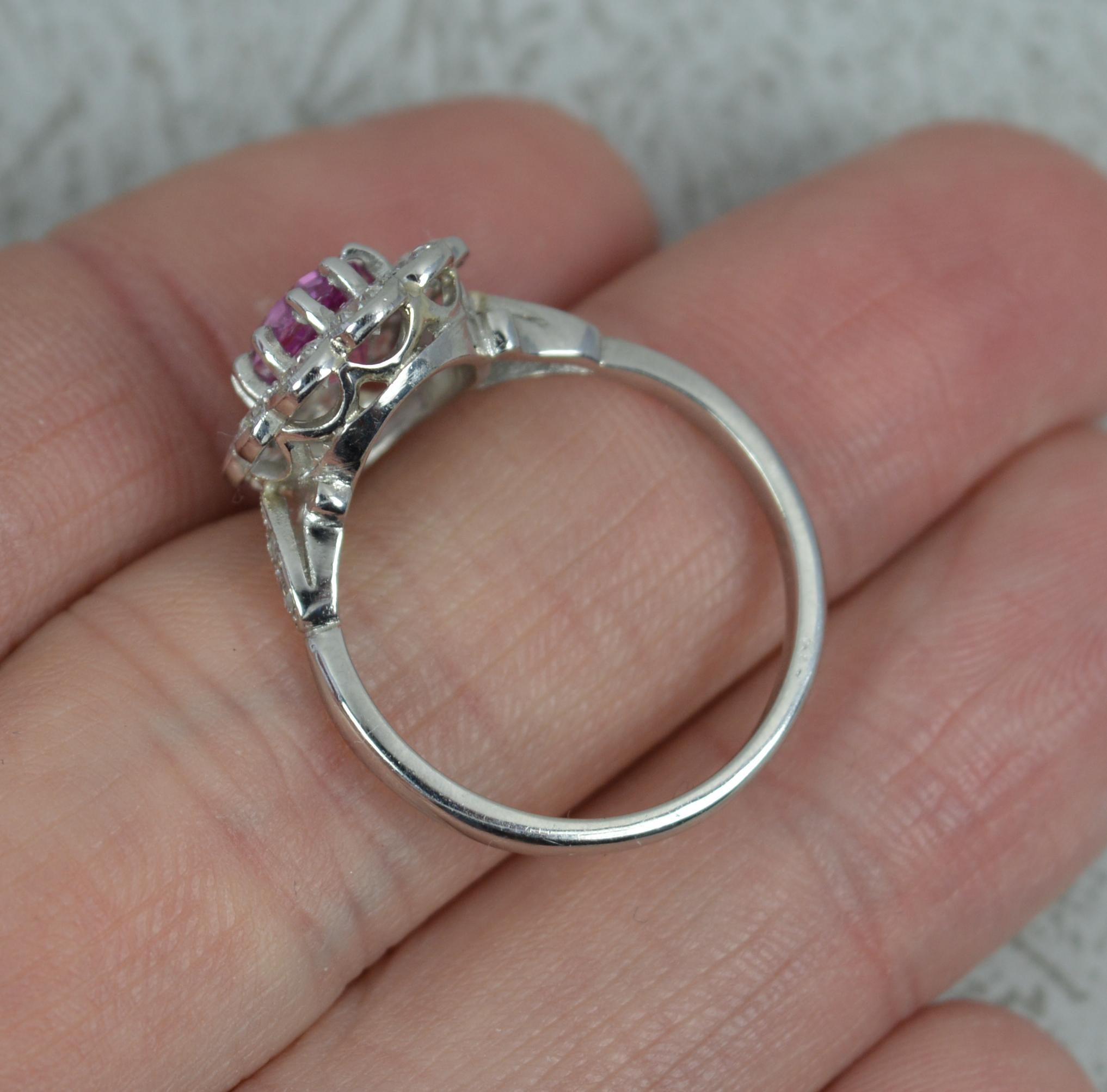 Oval Cut Stunning Platinum Pink Sapphire and Diamond Engagement Cluster Ring For Sale