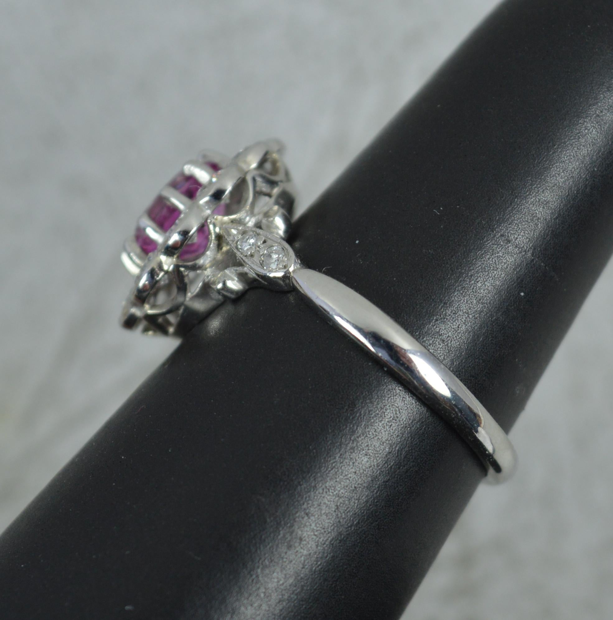 Stunning Platinum Pink Sapphire and Diamond Engagement Cluster Ring For Sale 2