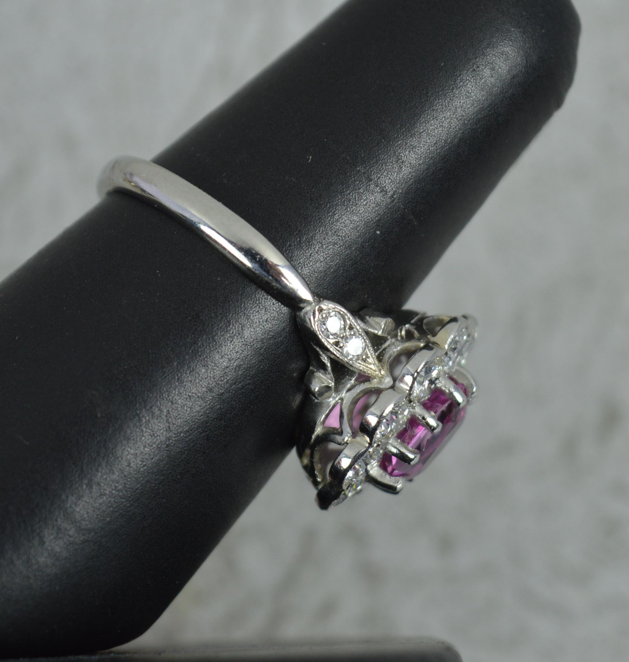 Stunning Platinum Pink Sapphire and Diamond Engagement Cluster Ring For Sale 4
