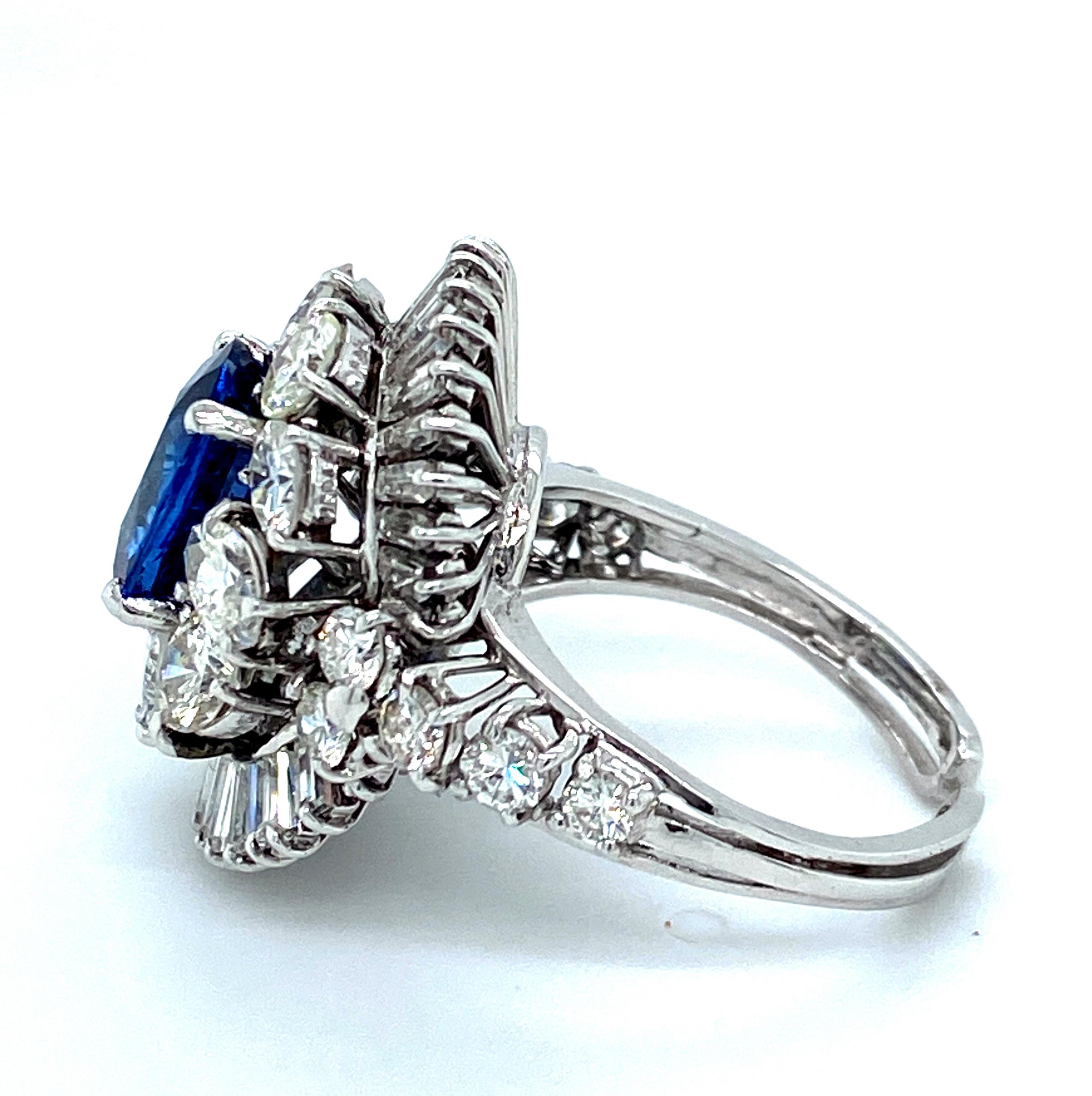Baguette Cut Stunning Platinum Ring Set with Sapphire 2.48 Carat and 5.60 Carat Diamonds For Sale