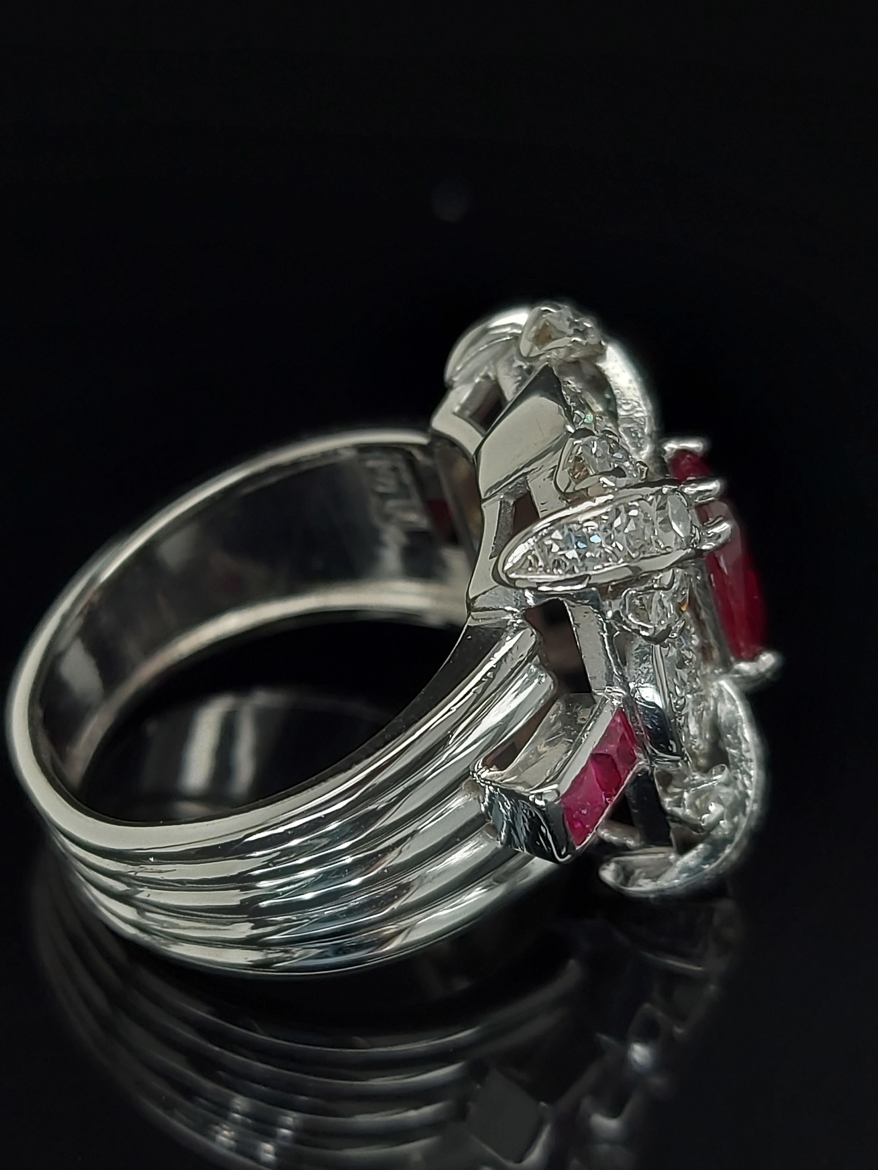Round Cut Stunning Platinum Ring with 1.14 Carat Ruby and Diamonds For Sale