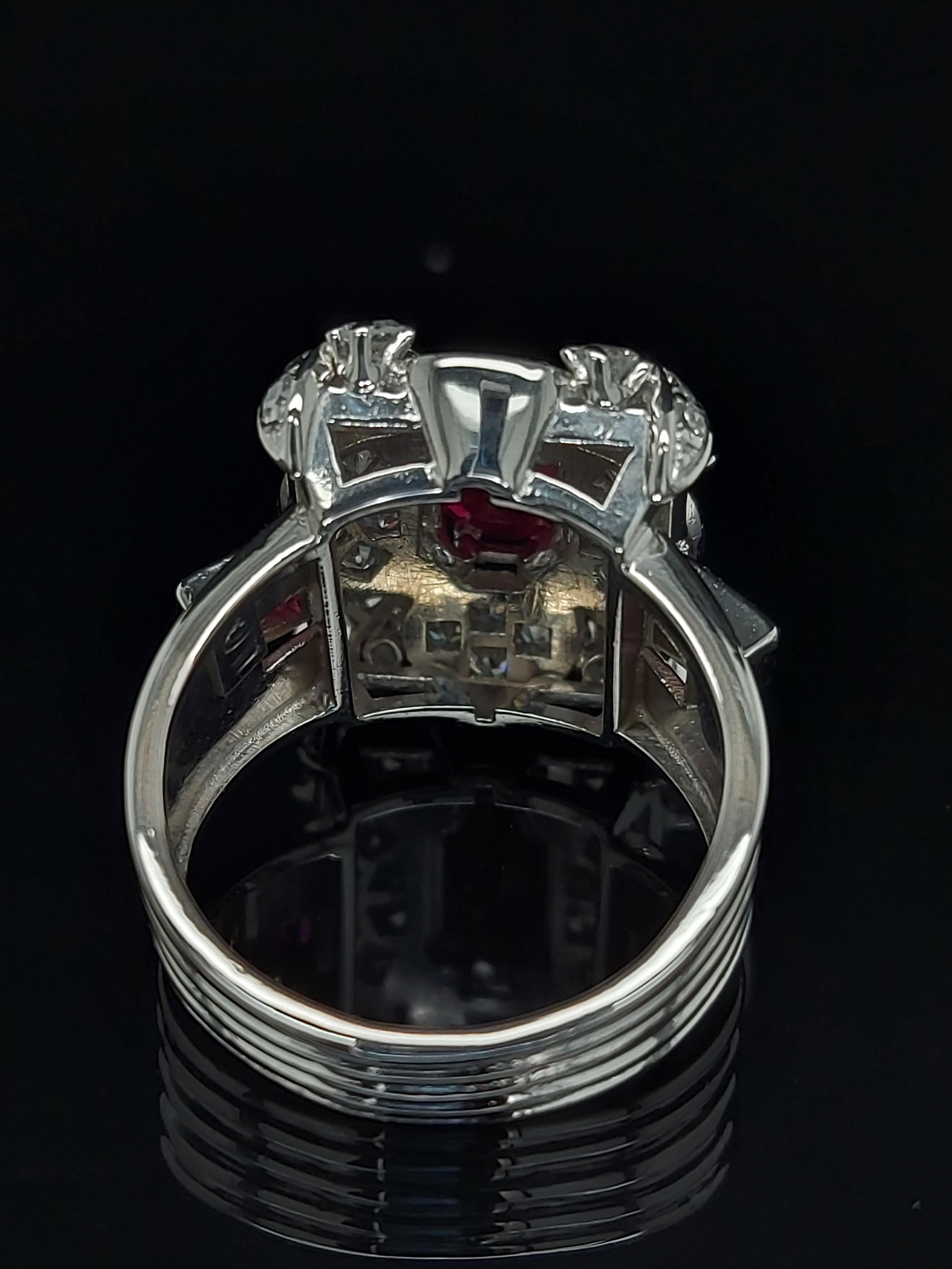 Artisan Stunning Platinum Ring with 1.14 Carat Ruby and Diamonds For Sale