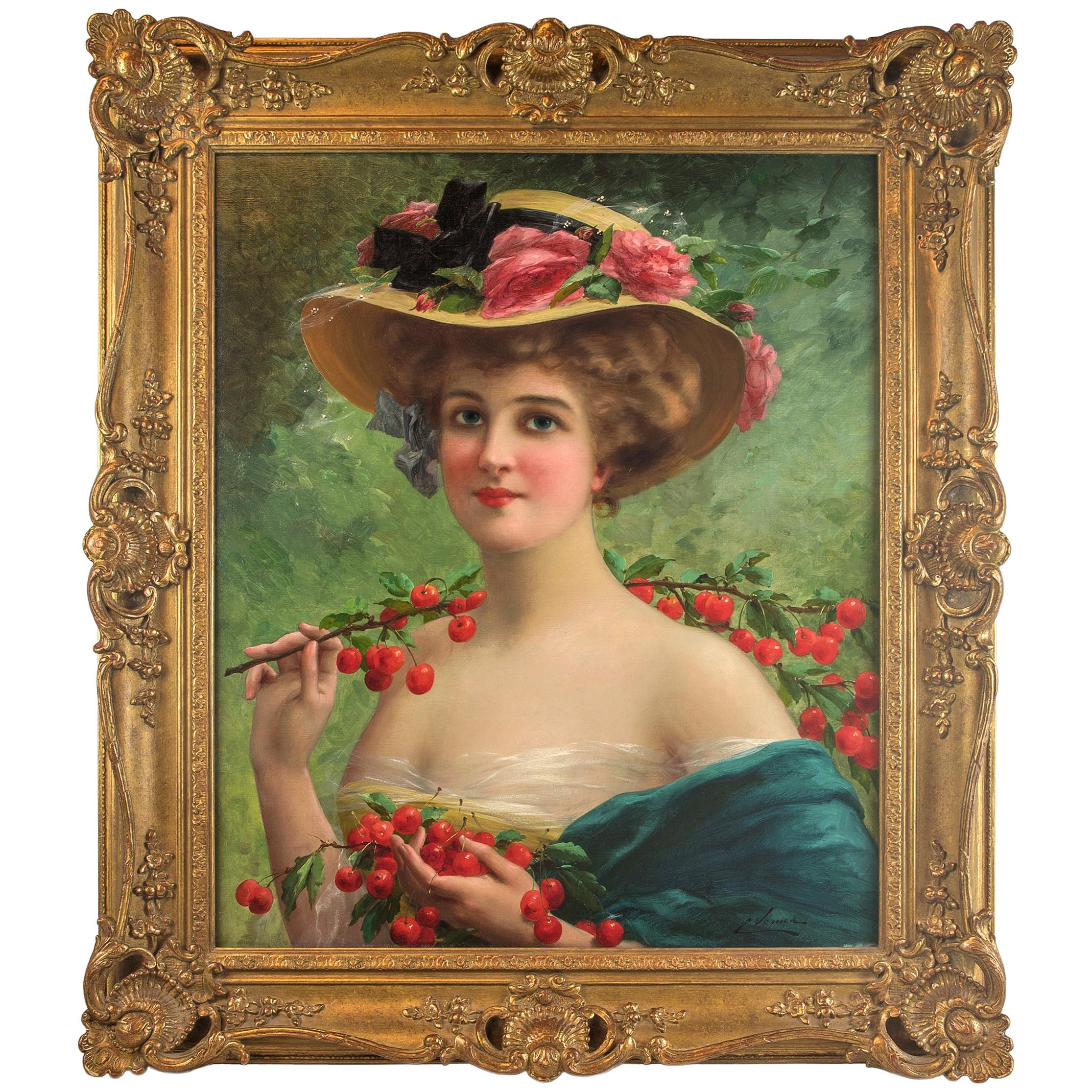 Youthful Beauty, Oil on Canvas, Signed E Vernon, French
