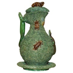 STUNNiNG PORTUGUESE ANTIQUE VICTORIAN 1880 MAFRA PALISSY WARE EWER JUG & SAUCER