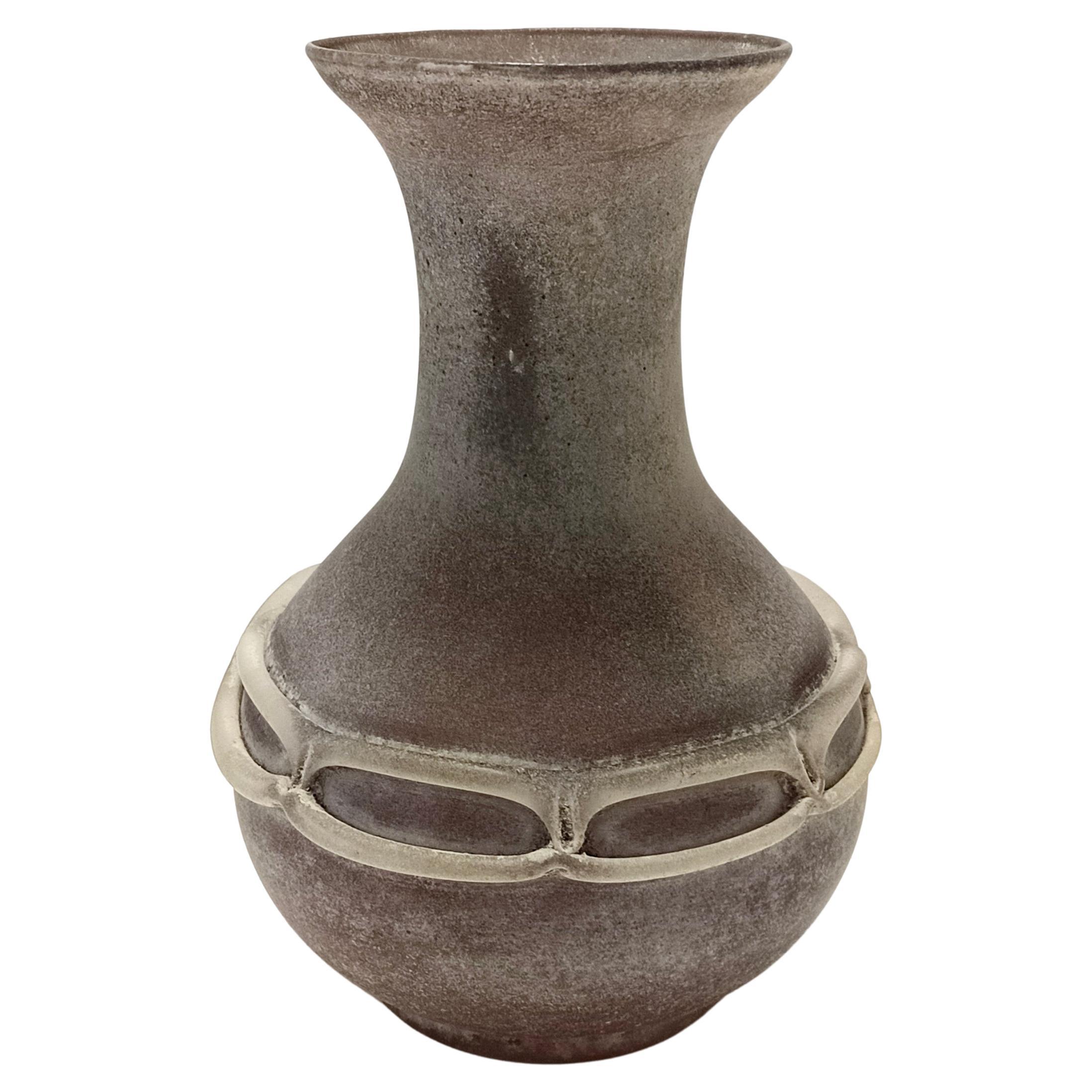 Stunning Postmodern Brown Hand-Molded Scavo Glass Vase, Italy