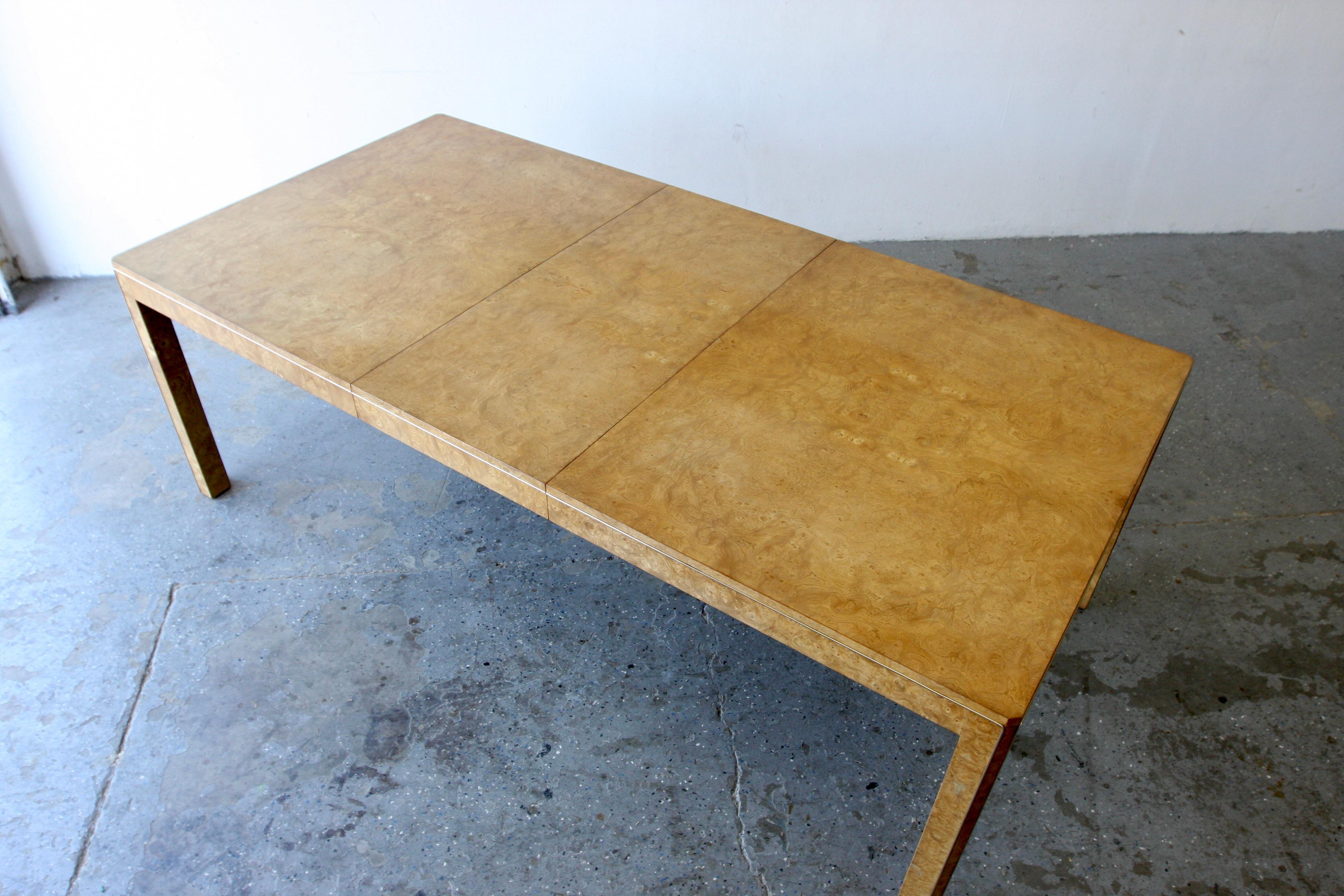 Stunning Postmodern / Mid Century Olive Burl Wood & Brass Dining Table For Sale 2