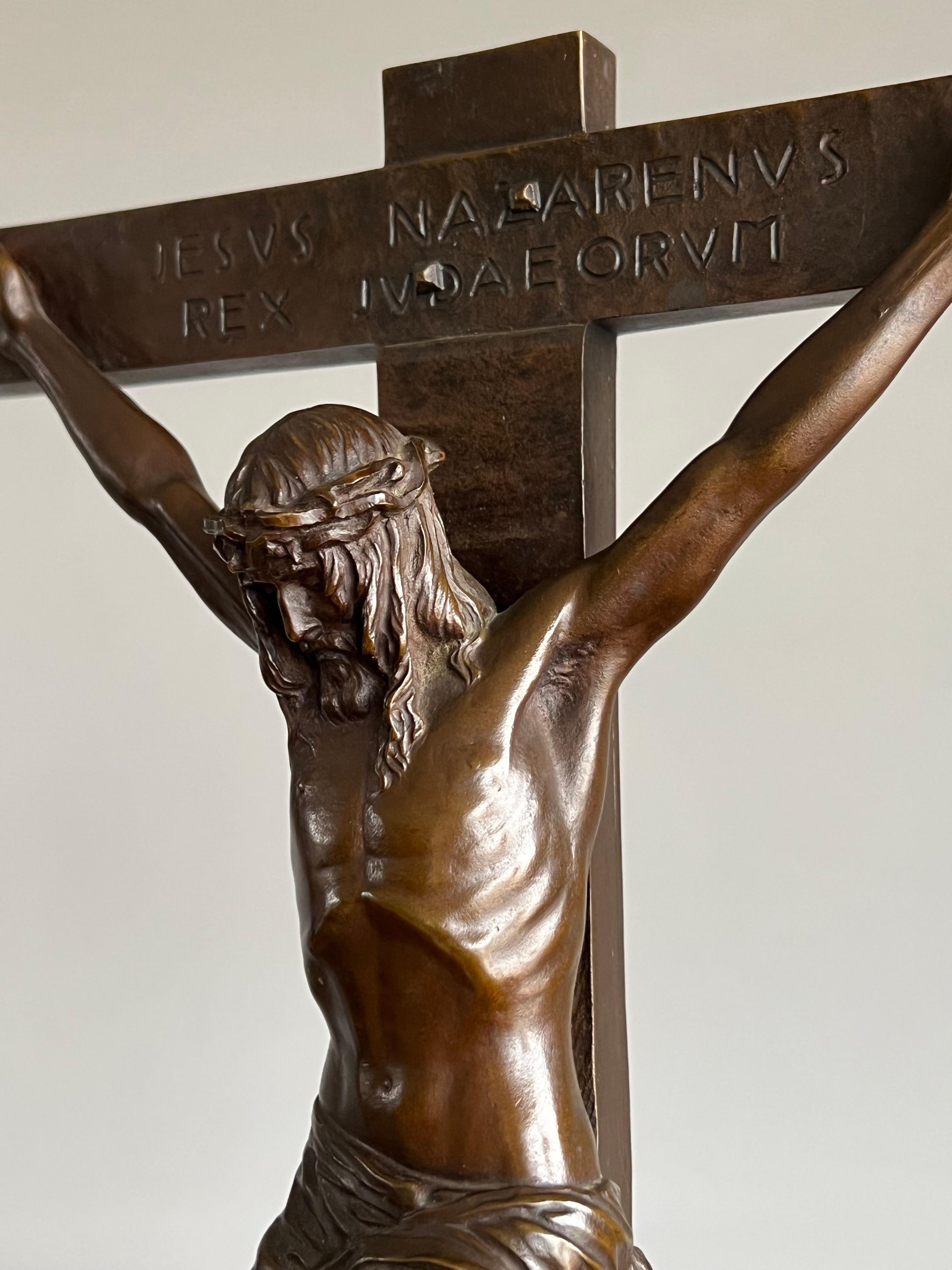 Stunning & Powerful Altar Crucifix with Detailed Bronze Sculpture of Christ 1912 For Sale 7