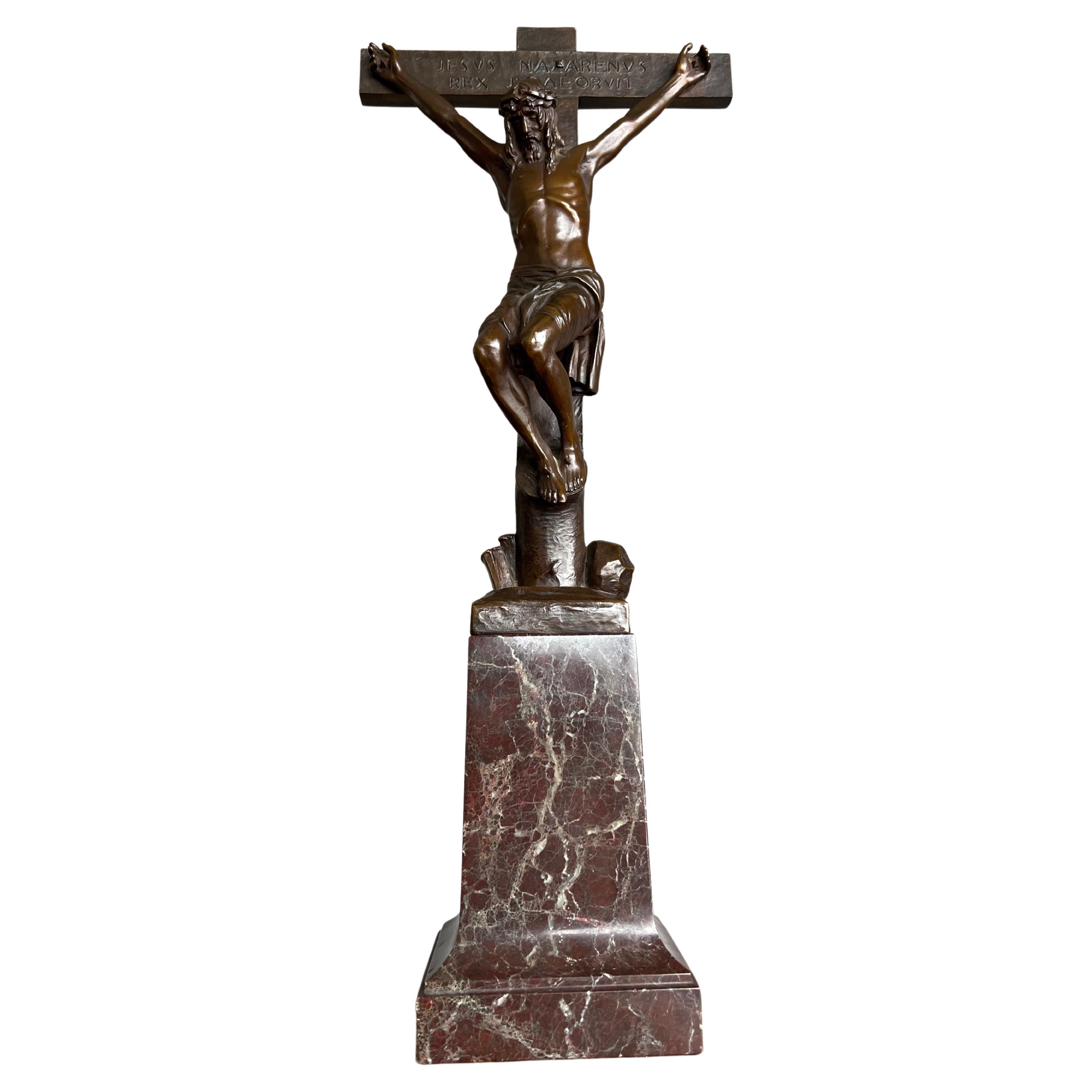Stunning & Powerful Altar Crucifix with Detailed Bronze Sculpture of Christ 1912