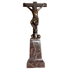 Antique Stunning & Powerful Altar Crucifix with Detailed Bronze Sculpture of Christ 1912