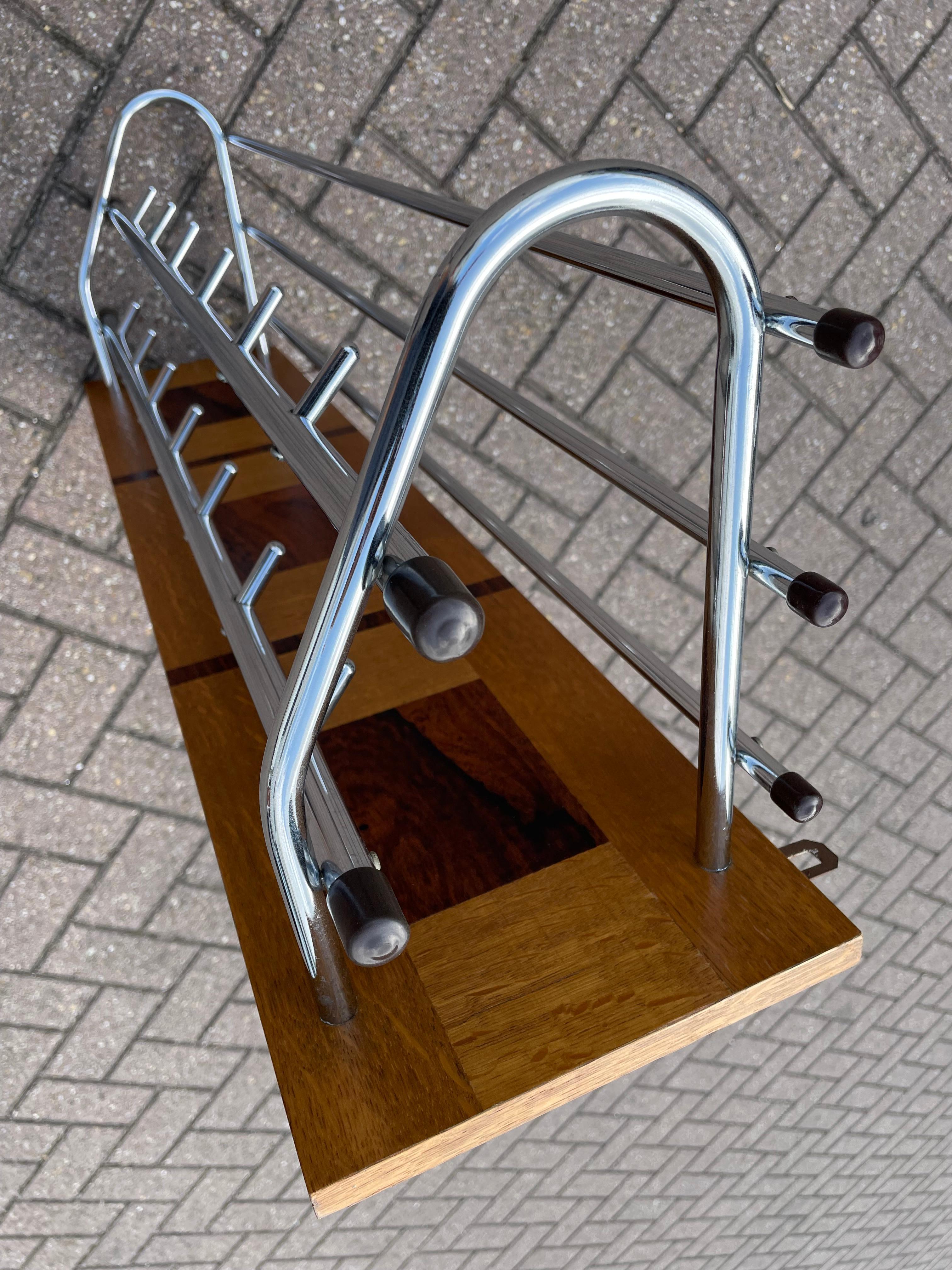 Stunning & Practical Midcentury Modern Wood & Chrome-Steel Wall Coat Rack 1960s For Sale 2