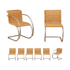 Stunning Pristine Set of 8 MR Cane and Chrome Dining Chairs, Italy, circa 1970