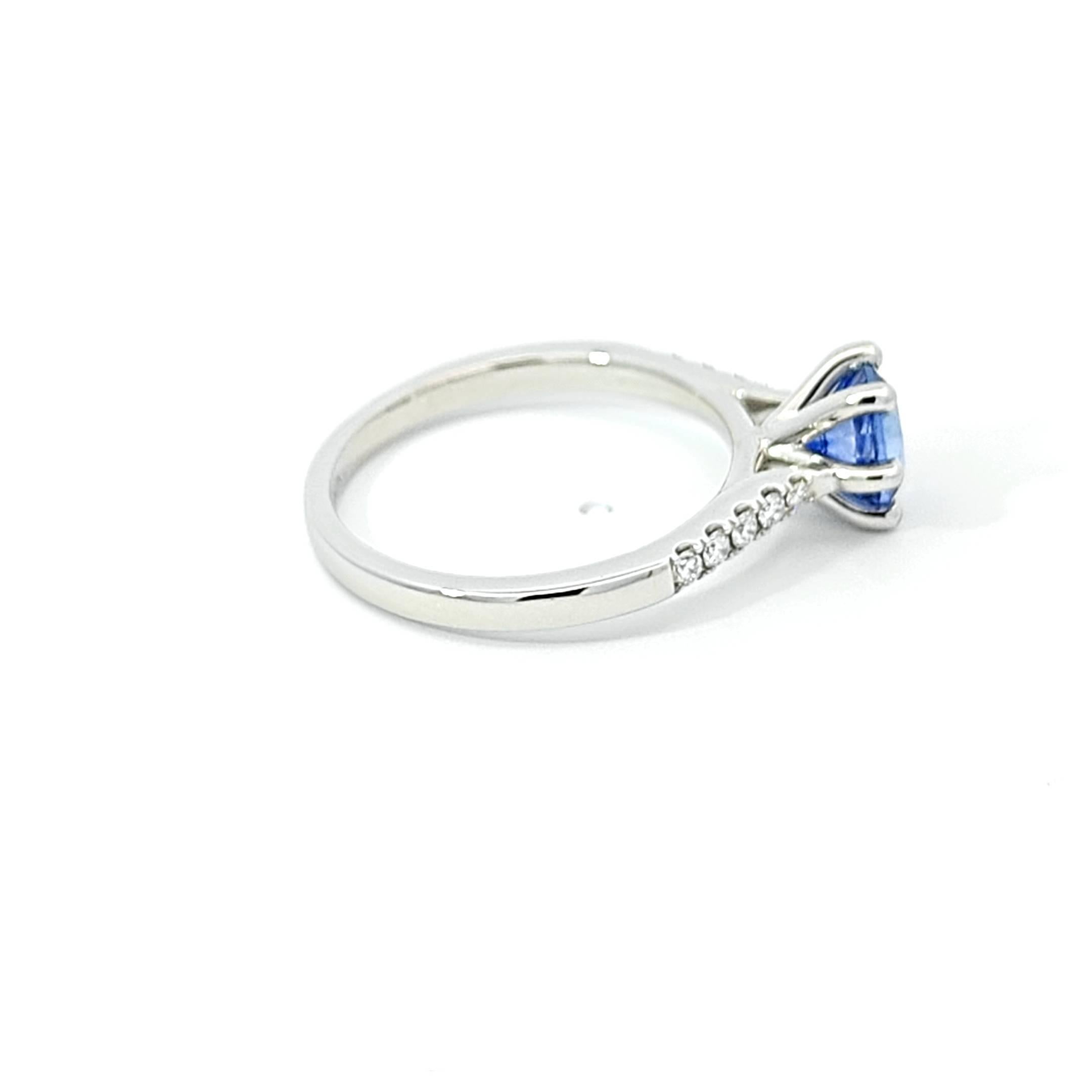 Women's Stunning PT950 Ring with Ceylon Blue Sapphire and White Diamonds. Certified