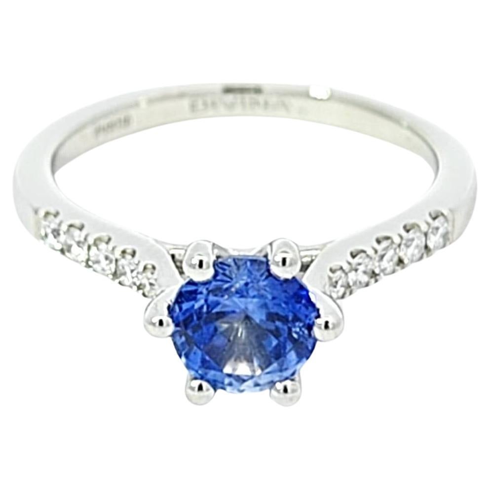 Stunning PT950 Ring with Ceylon Blue Sapphire and White Diamonds. Certified