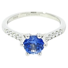 Stunning PT950 Ring with Ceylon Blue Sapphire and White Diamonds. Certified