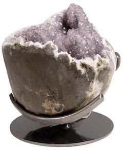 Purple Amethyst on Metal Stand table top decorative sculpture object