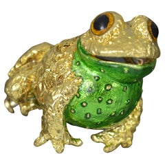 Vintage Stunning Quality 18 Carat Gold and Vivid Green Enamel Frog Brooch