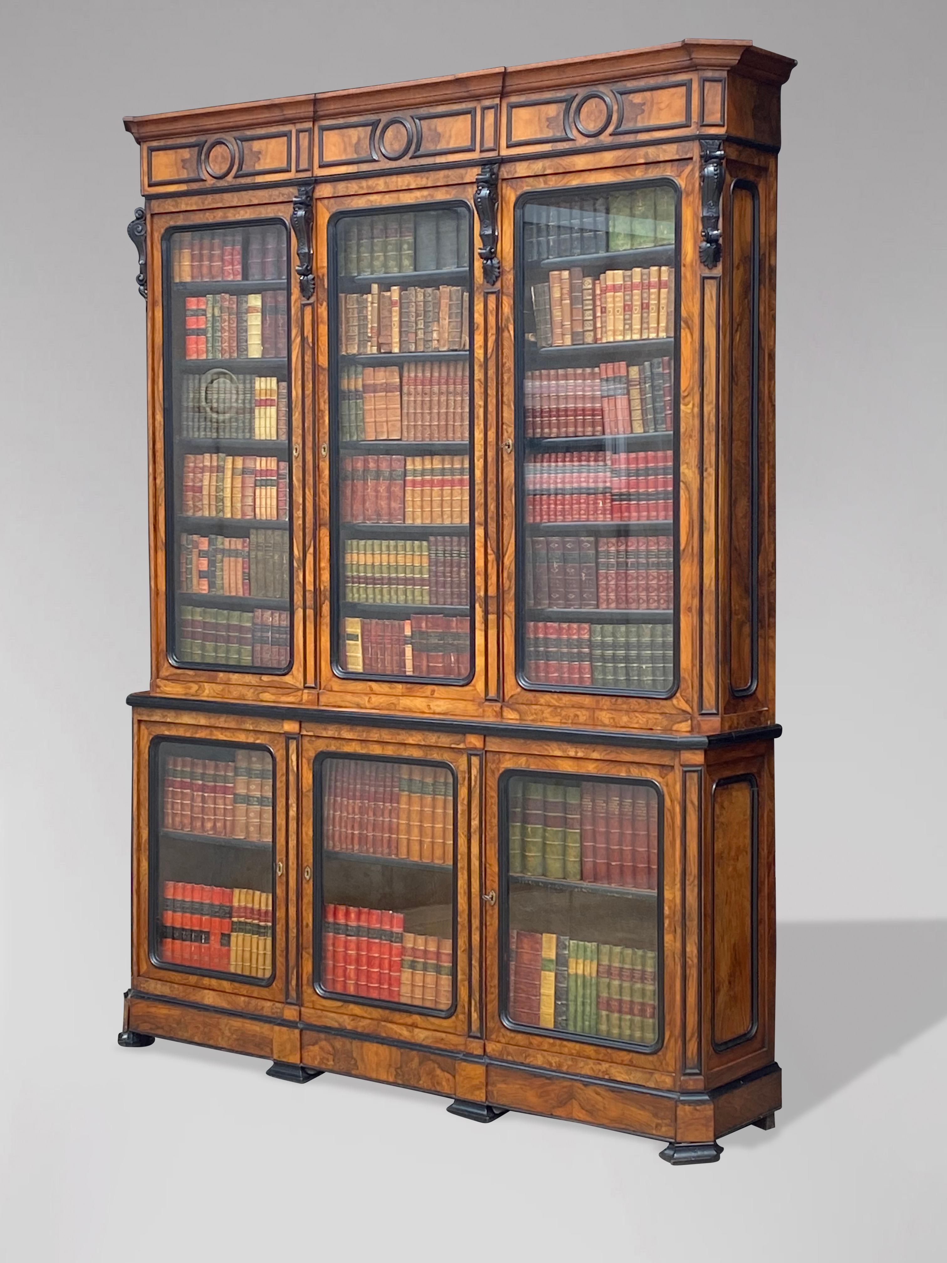 Hand-Crafted Stunning quality 19th Century French Walnut & Ebony Library Bookcase For Sale