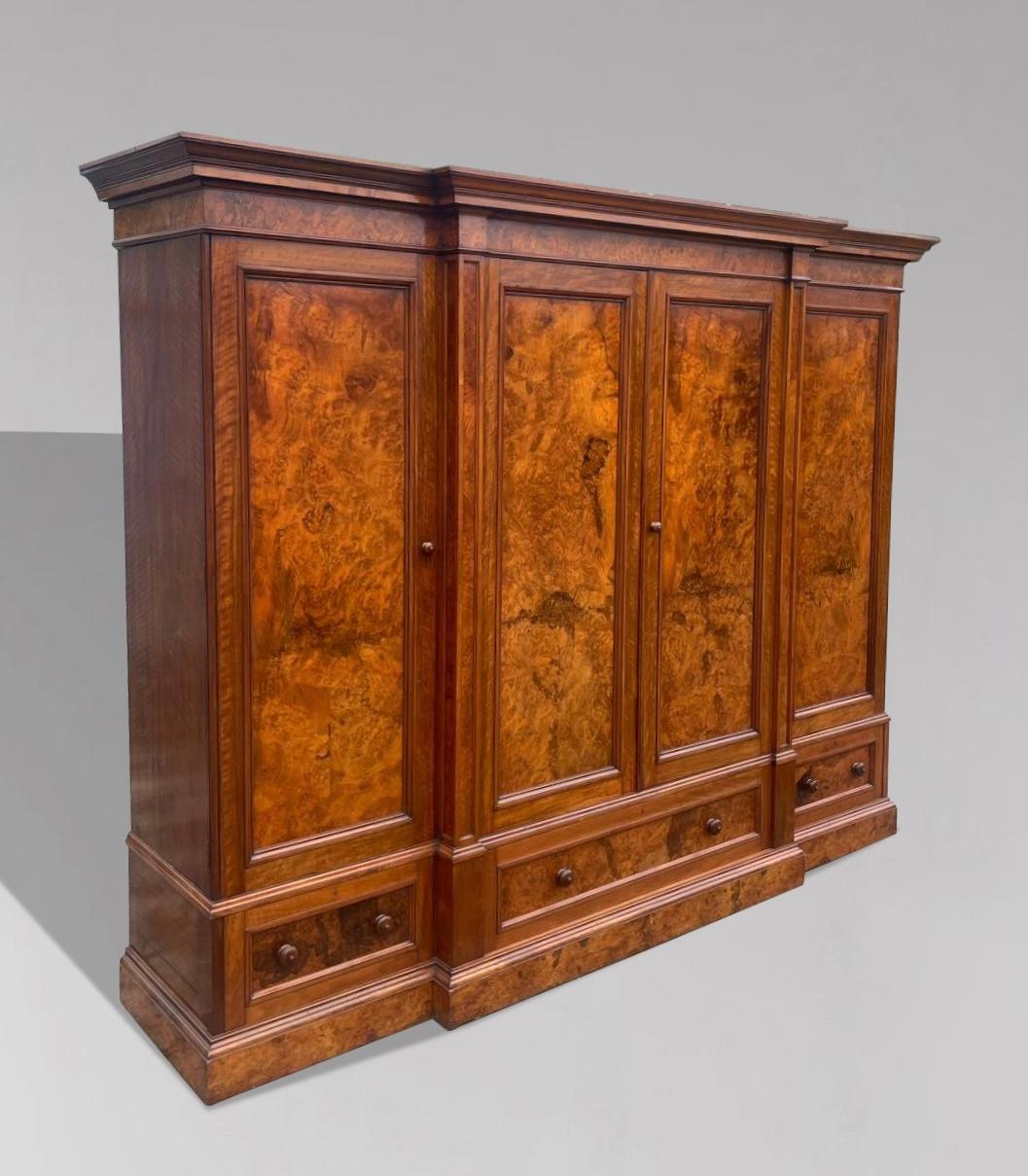Atemberaubende Qualität 19. Jahrhundert Victorian Burr Walnut Breakfront Kleiderschrank im Angebot 6