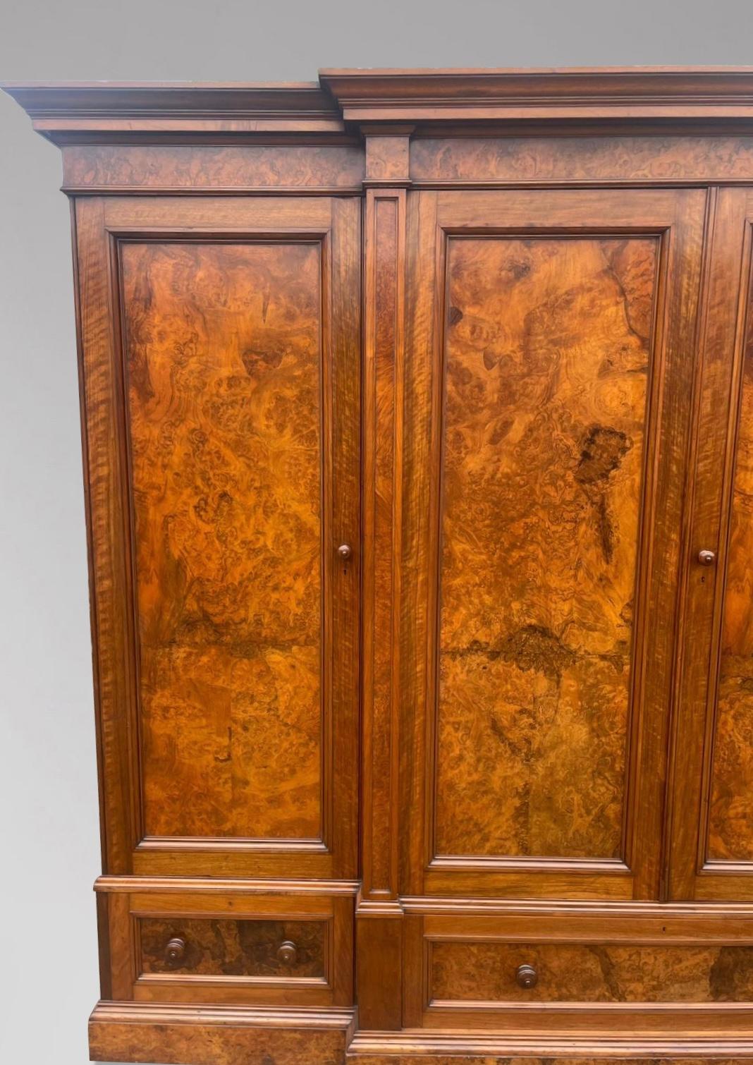 Atemberaubende Qualität 19. Jahrhundert Victorian Burr Walnut Breakfront Kleiderschrank im Angebot 7