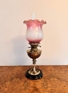 Stunning quality antique arts and crafts brass and copper oil lamp