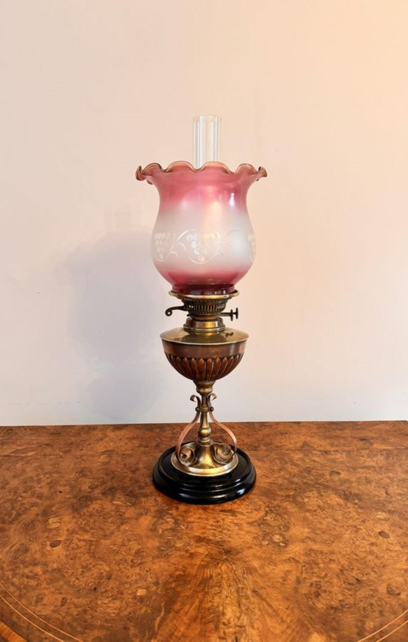 Stunning quality antique arts and crafts brass and copper oil lamp  For Sale 1