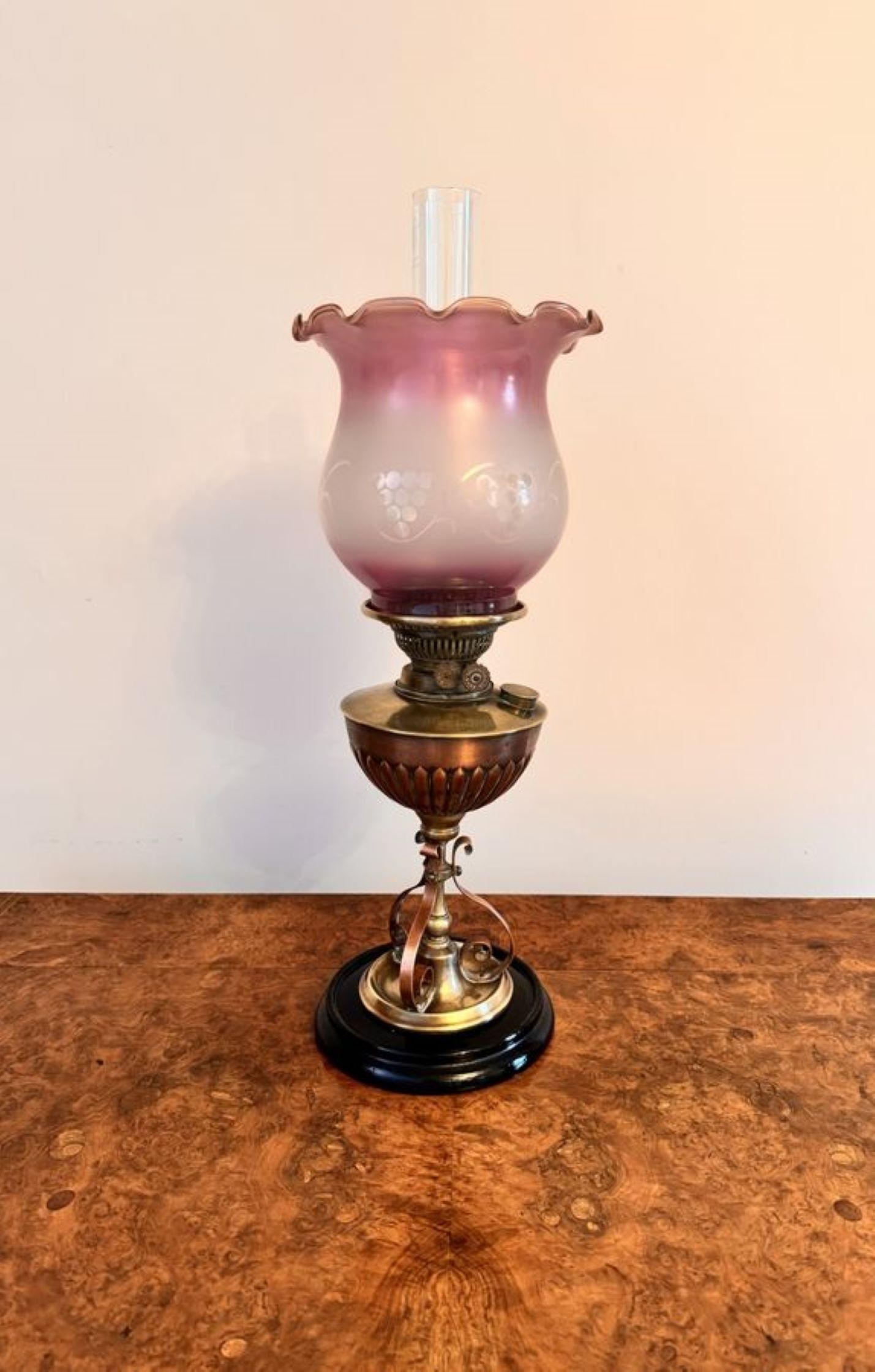 Stunning quality antique arts and crafts brass and copper oil lamp  For Sale 2