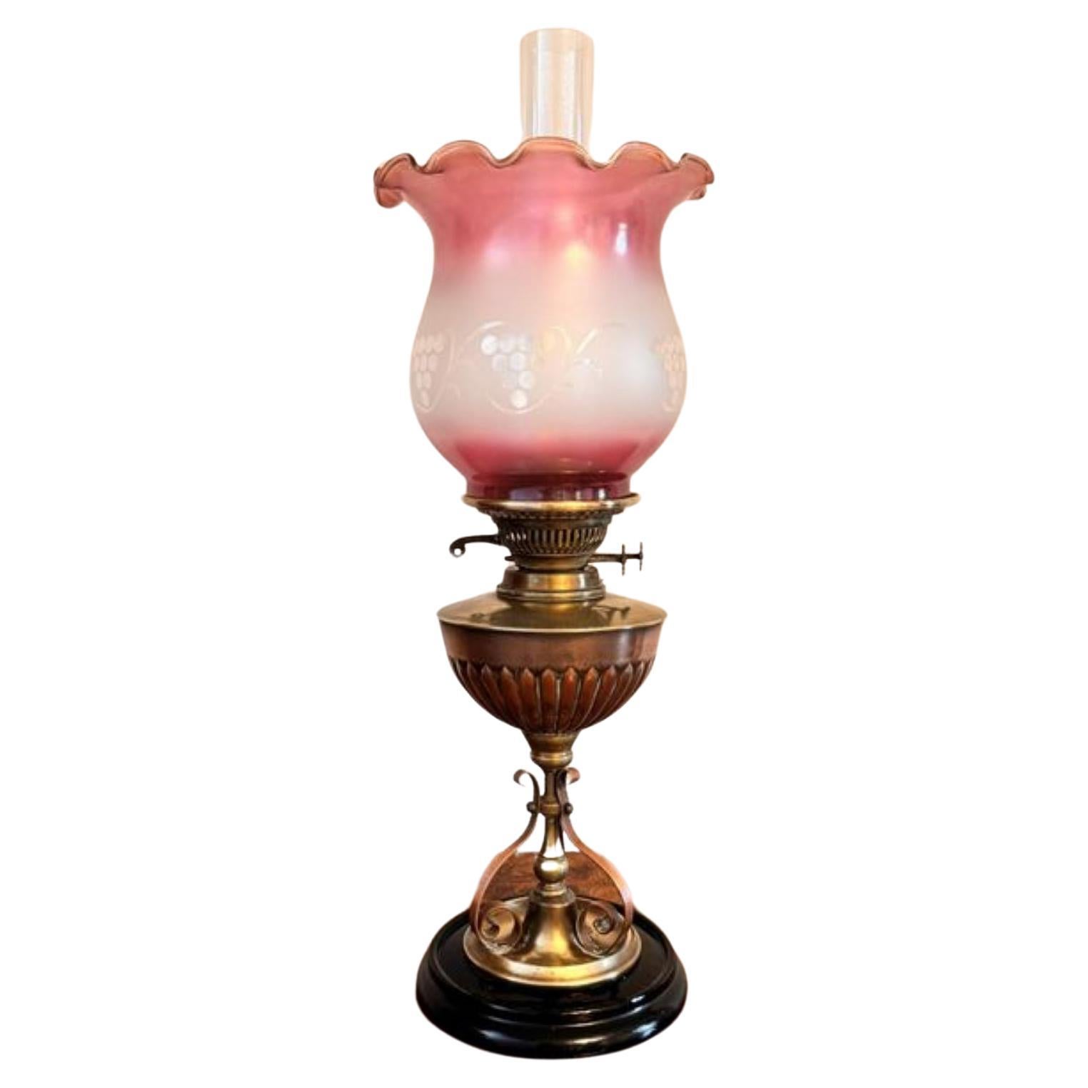 Stunning quality antique arts and crafts brass and copper oil lamp  For Sale