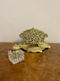 Stunning quality antique Edwardian ornate brass desk set