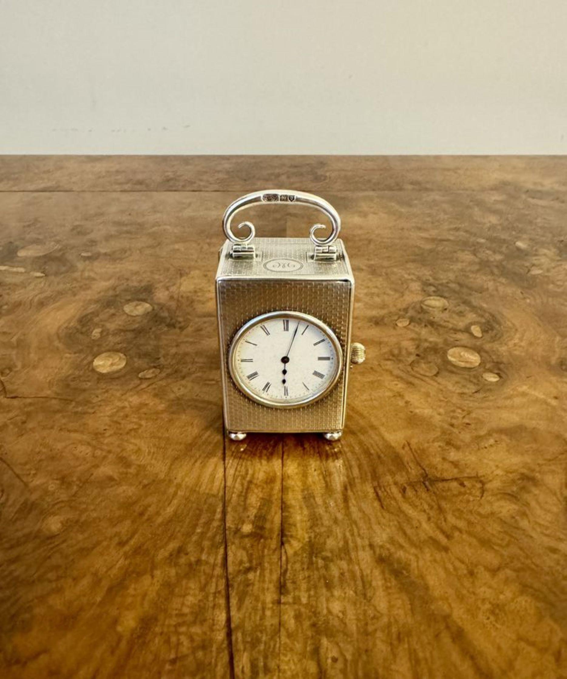 Orologio da carrozza in miniatura di qualità antica in argento edoardiano con marchio di fabbrica in vendita 4