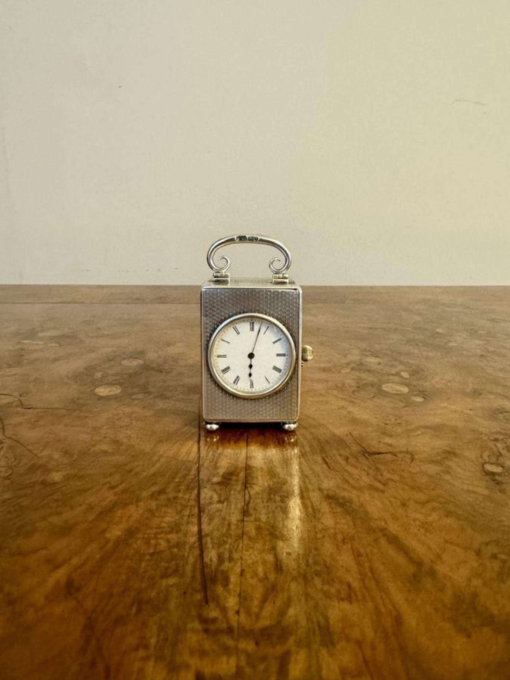 Edoardiano Orologio da carrozza in miniatura di qualità antica in argento edoardiano con marchio di fabbrica in vendita