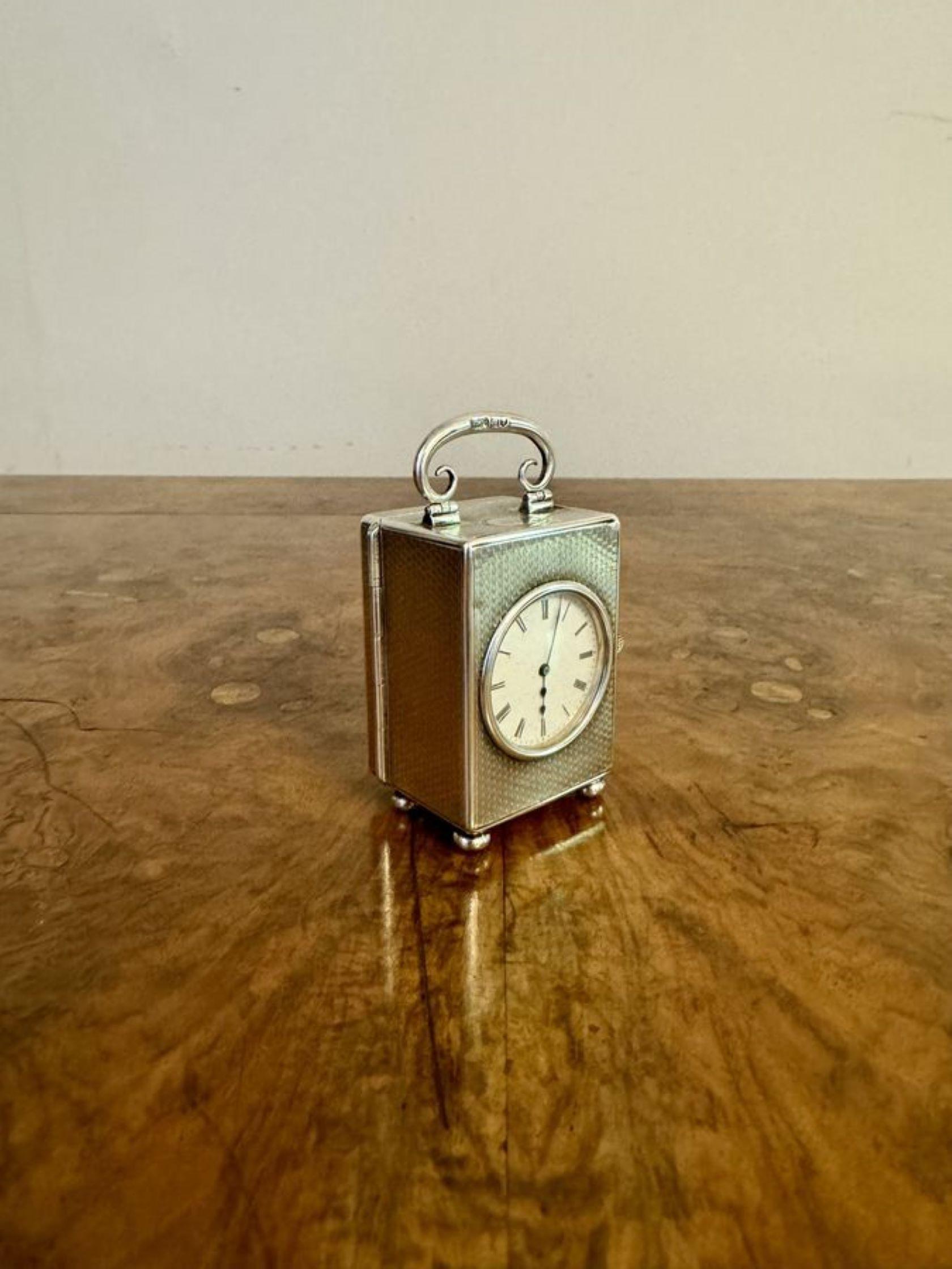 XX secolo Orologio da carrozza in miniatura di qualità antica in argento edoardiano con marchio di fabbrica in vendita