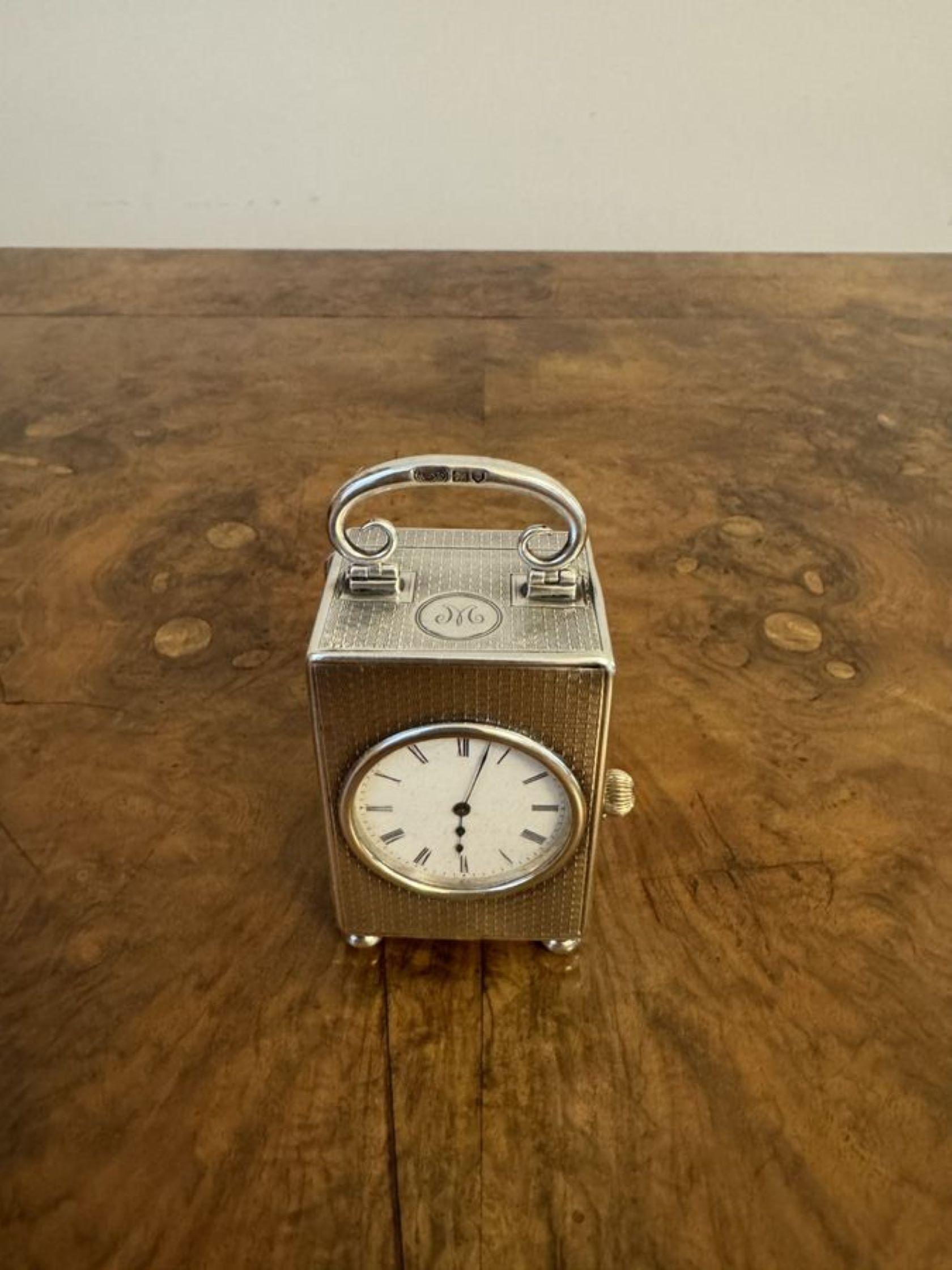 Argento Orologio da carrozza in miniatura di qualità antica in argento edoardiano con marchio di fabbrica in vendita