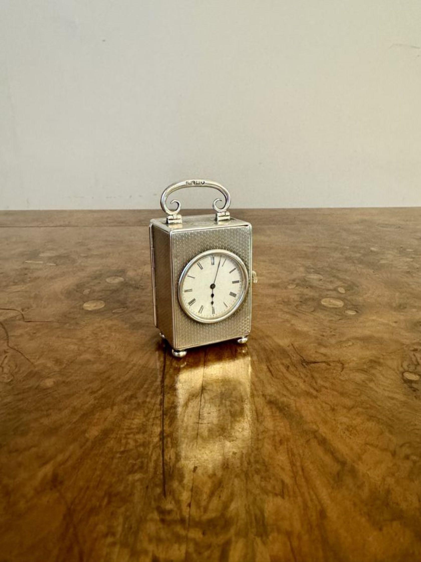 Orologio da carrozza in miniatura di qualità antica in argento edoardiano con marchio di fabbrica in vendita 3