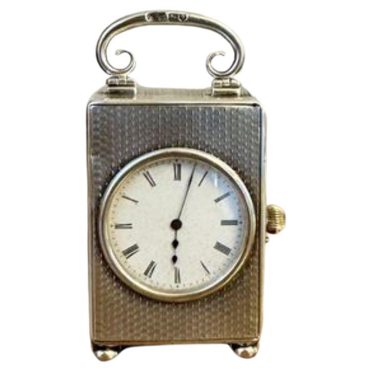Impresionante reloj de carruaje en miniatura de plata antigua eduardiana con sello de calidad