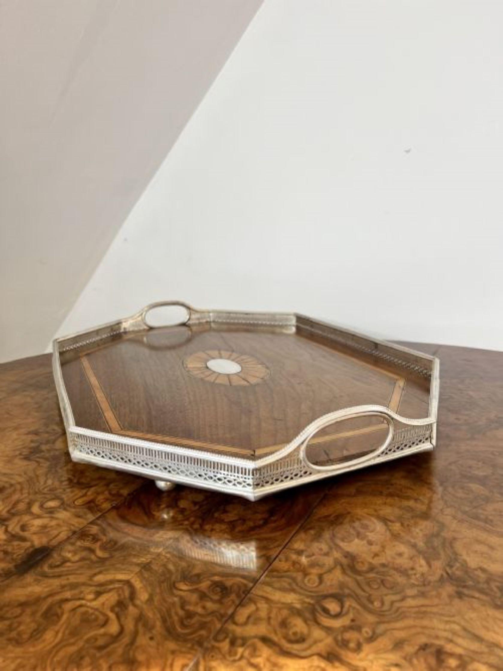 20th Century Stunning quality antique Edwardian silver plated gallery inlaid tray For Sale