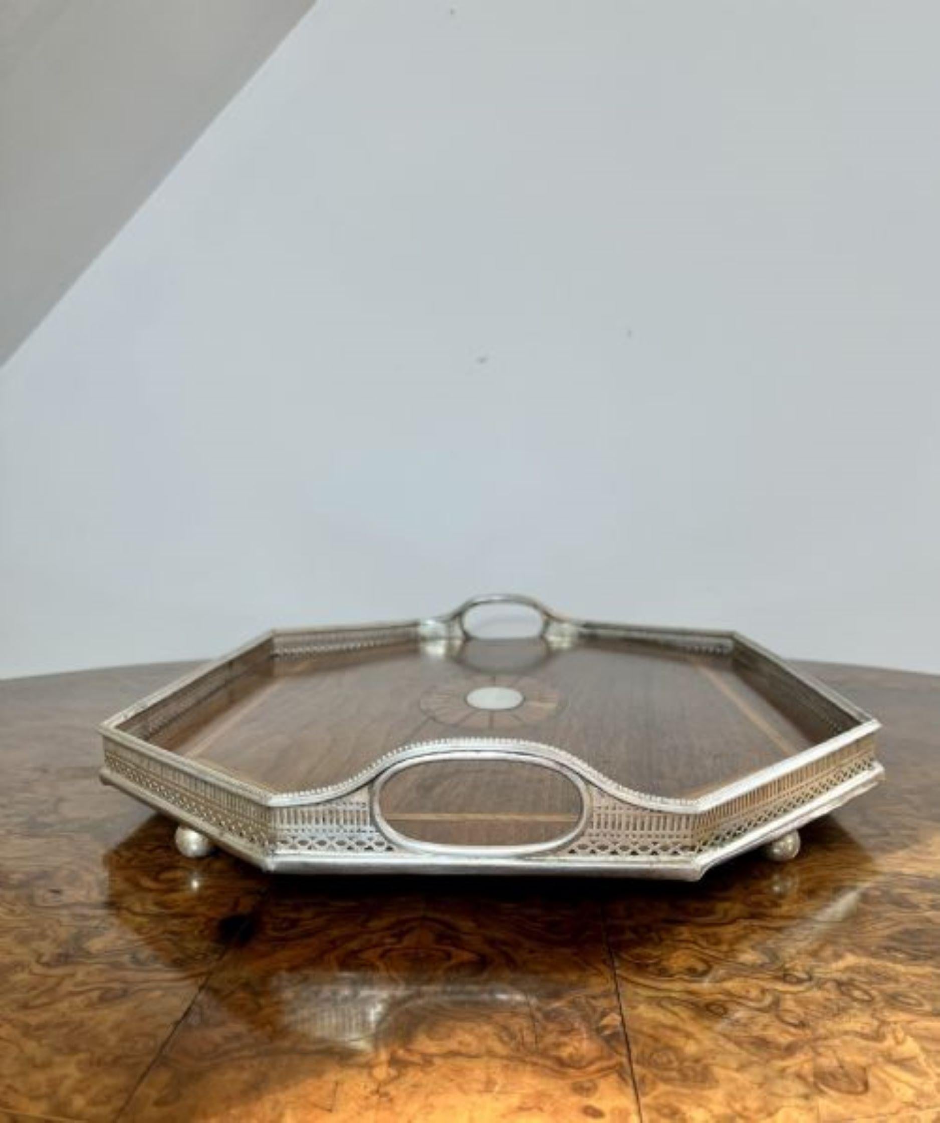 Stunning quality antique Edwardian silver plated gallery inlaid tray For Sale 2