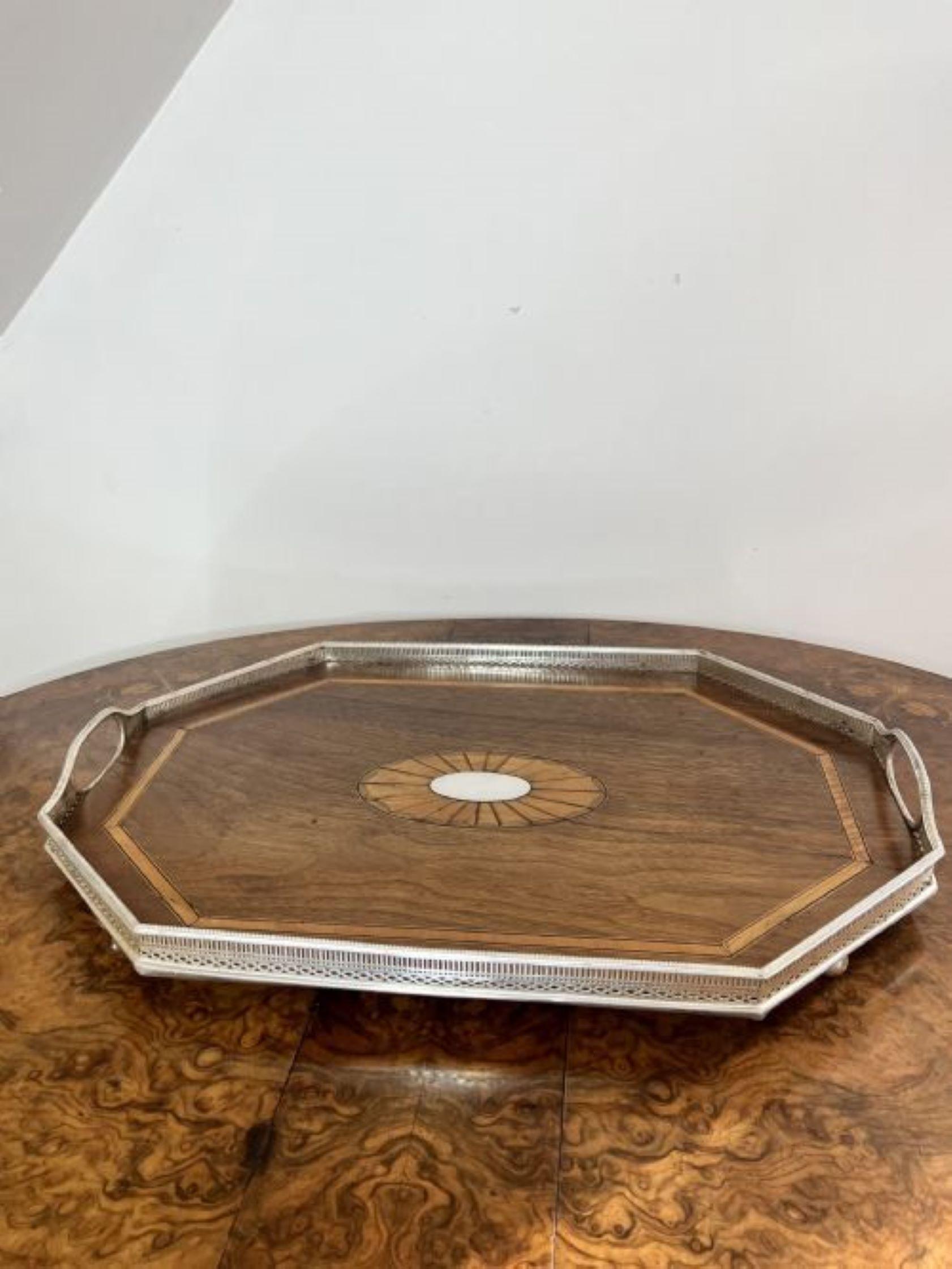 Stunning quality antique Edwardian silver plated gallery inlaid tray For Sale 3