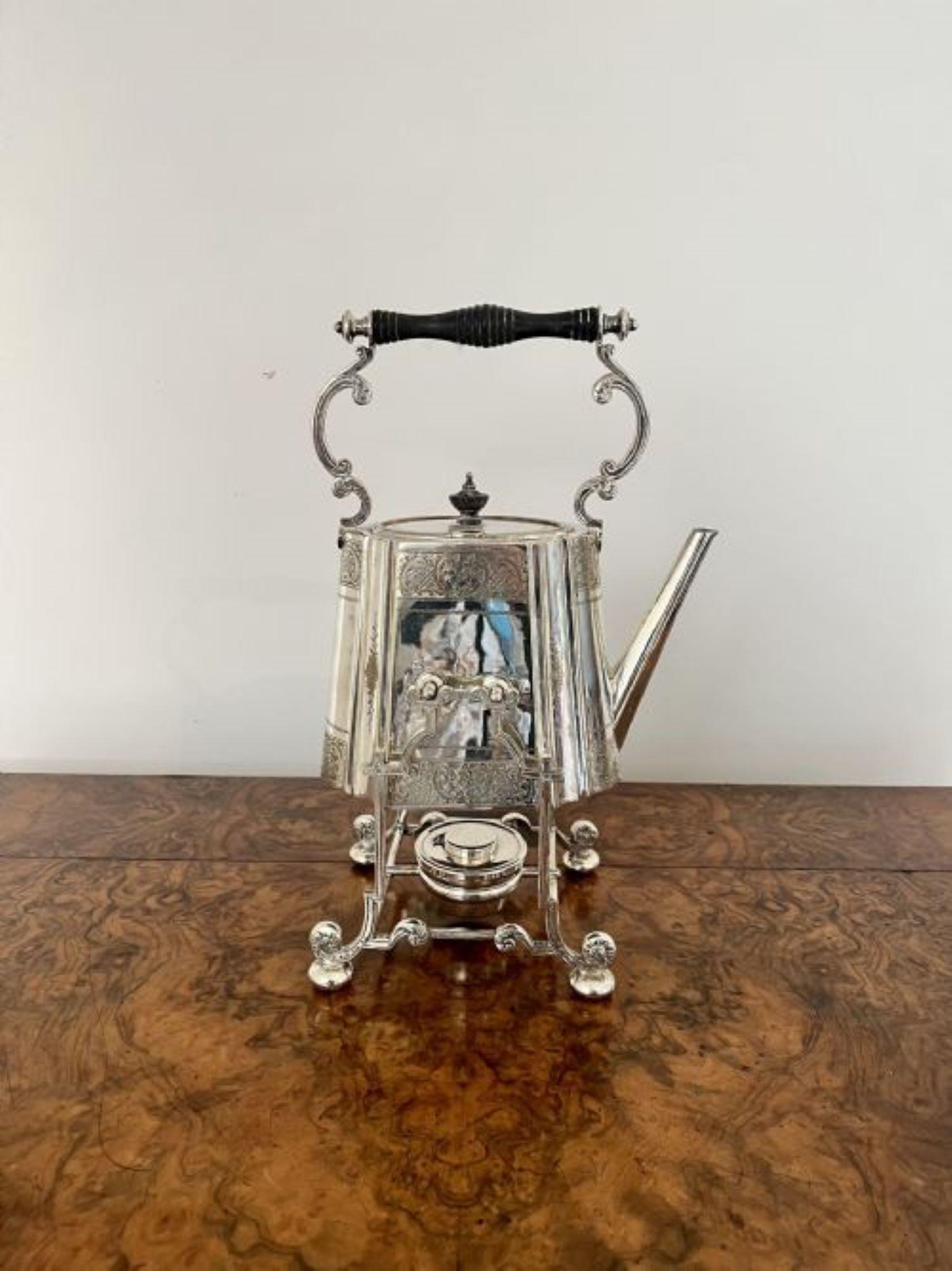 Silver Plate Stunning quality antique Edwardian silver plated spirit kettle on a stand  For Sale
