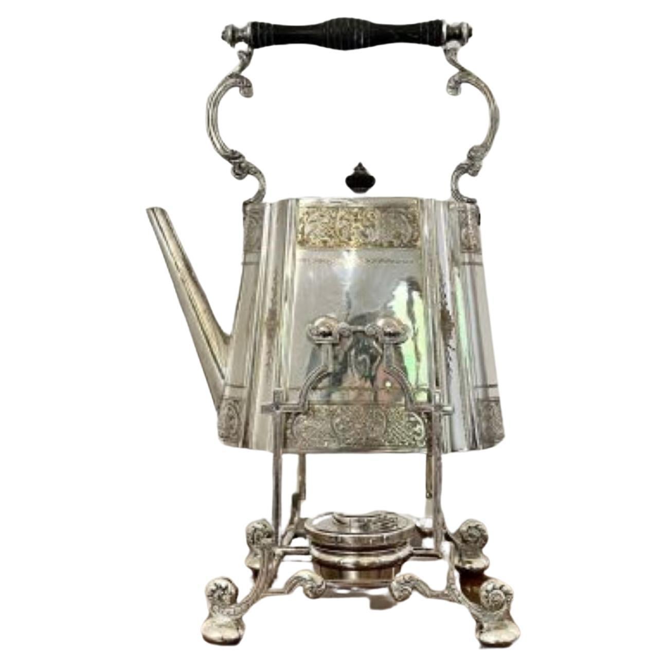 Stunning quality antique Edwardian silver plated spirit kettle on a stand  For Sale