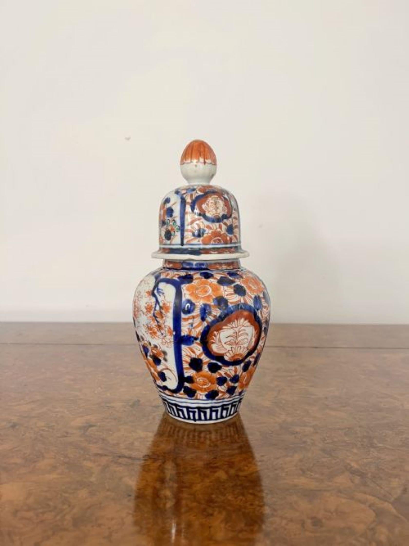 Ceramic Stunning quality antique Japanese imari lidded vase For Sale