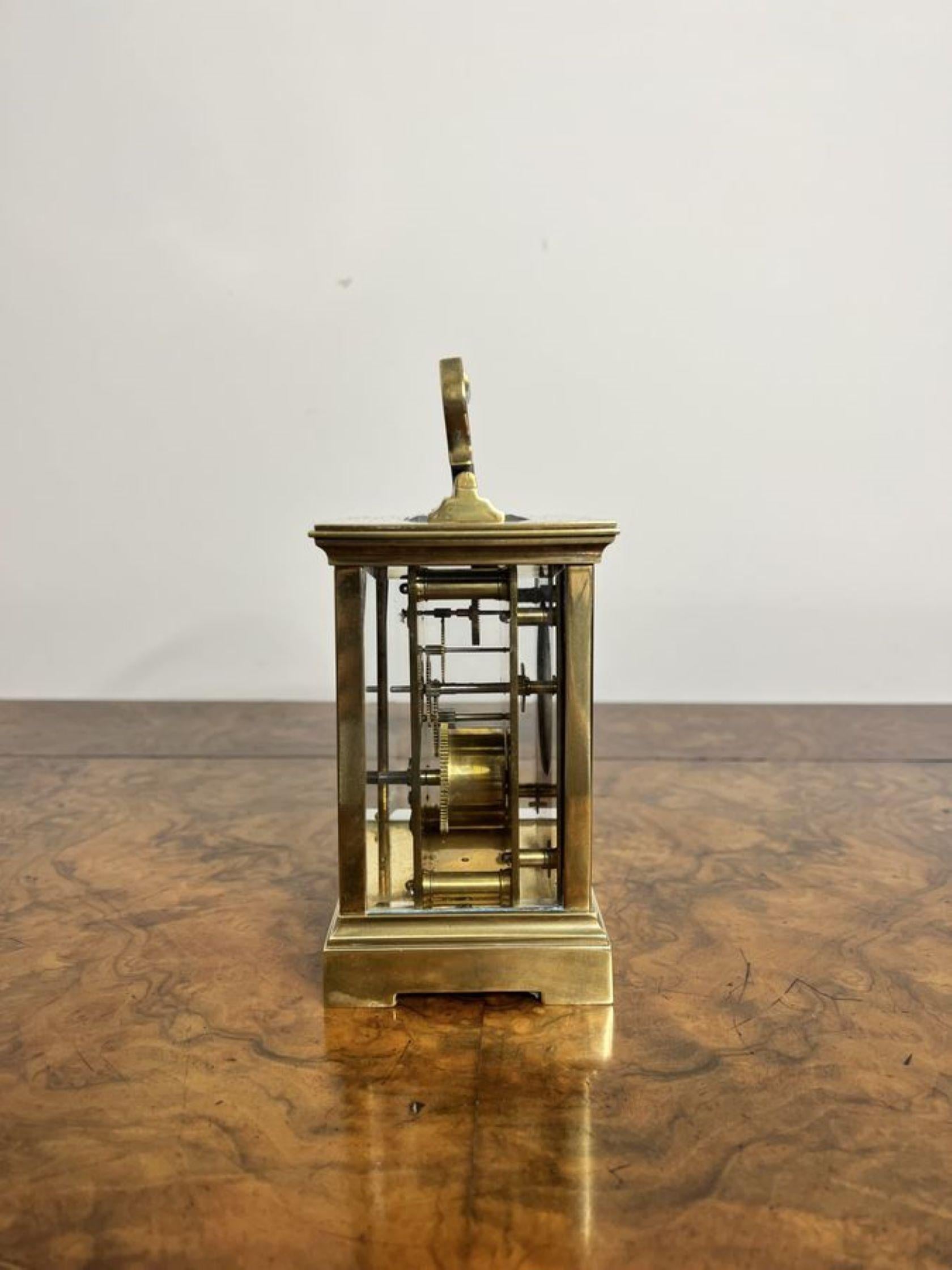 Stunning quality Antique large French brass carriage clock In Good Condition For Sale In Ipswich, GB