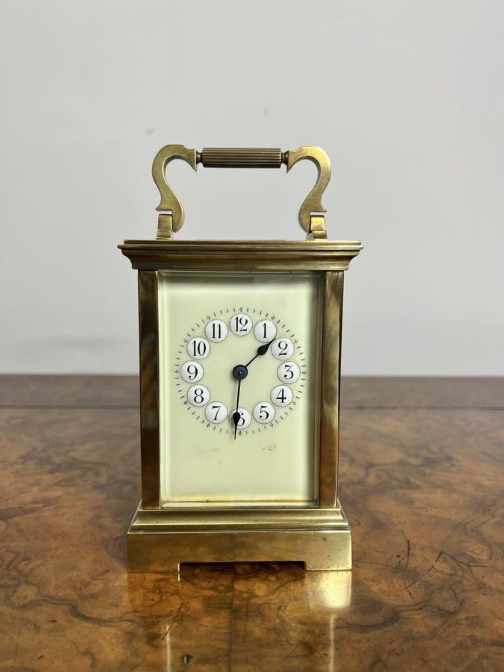Brass Stunning quality Antique large French brass carriage clock For Sale