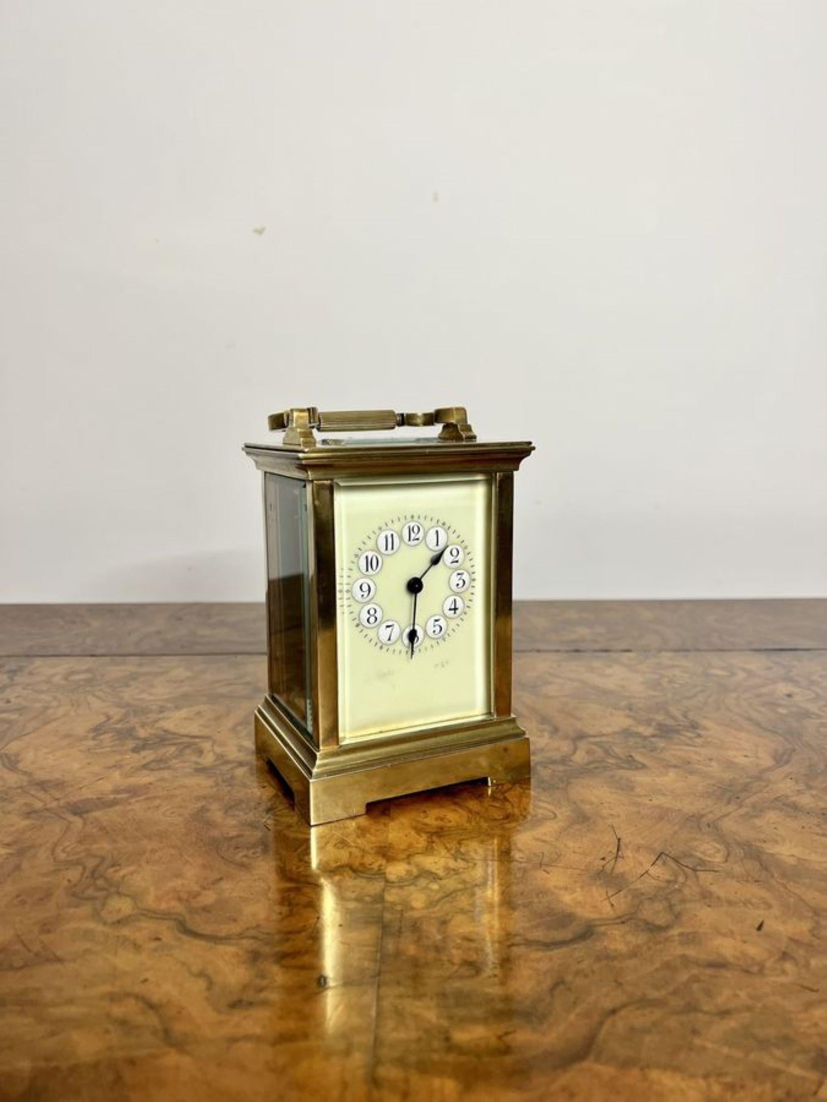Stunning quality Antique large French brass carriage clock For Sale 1