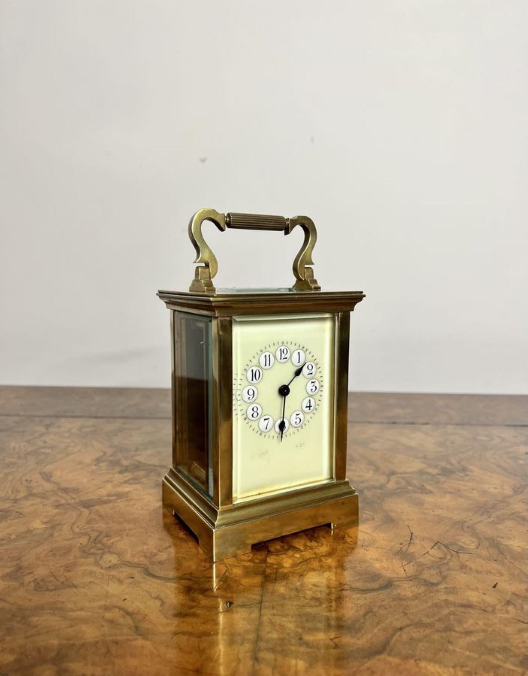Stunning quality Antique large French brass carriage clock For Sale 2