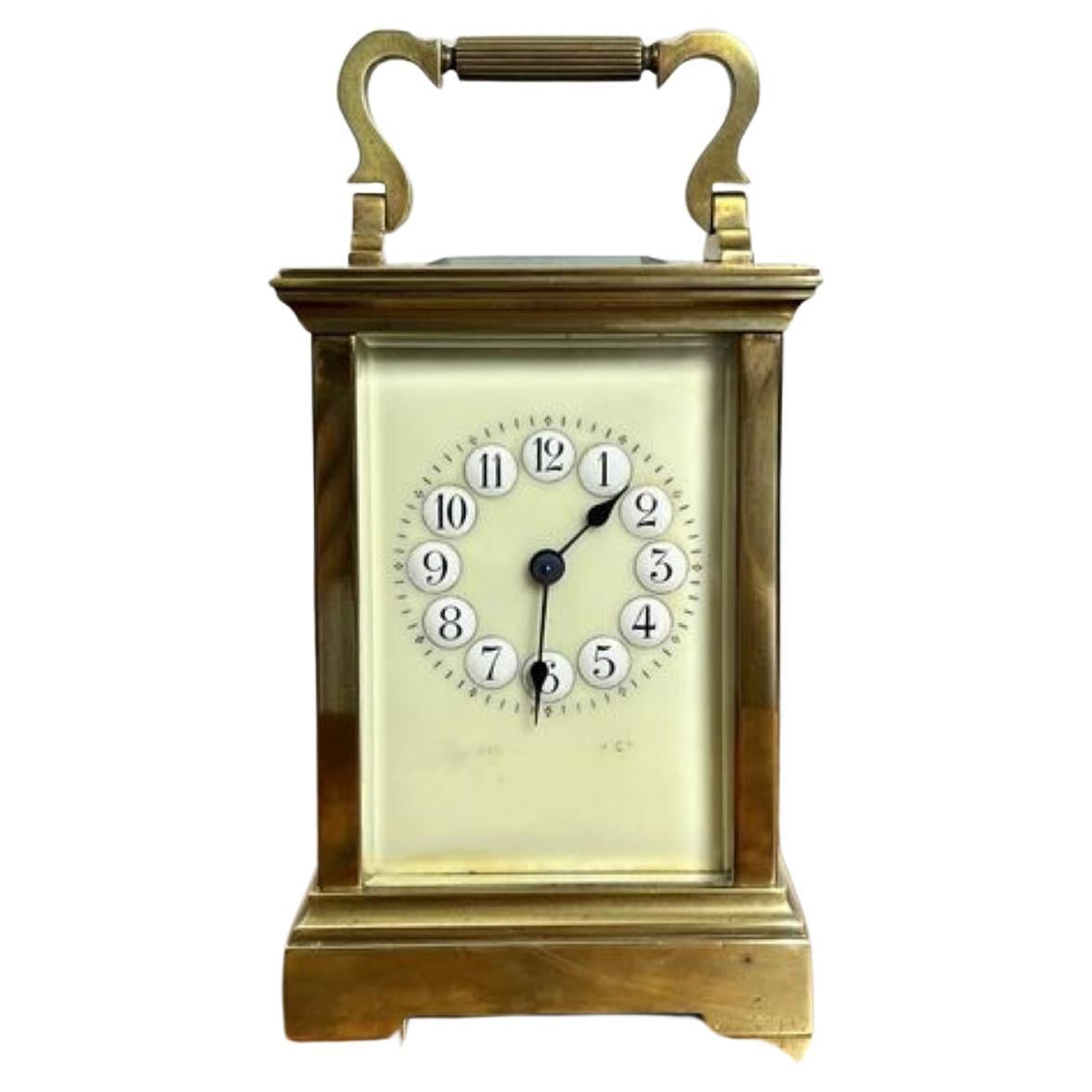 Stunning quality Antique large French brass carriage clock For Sale