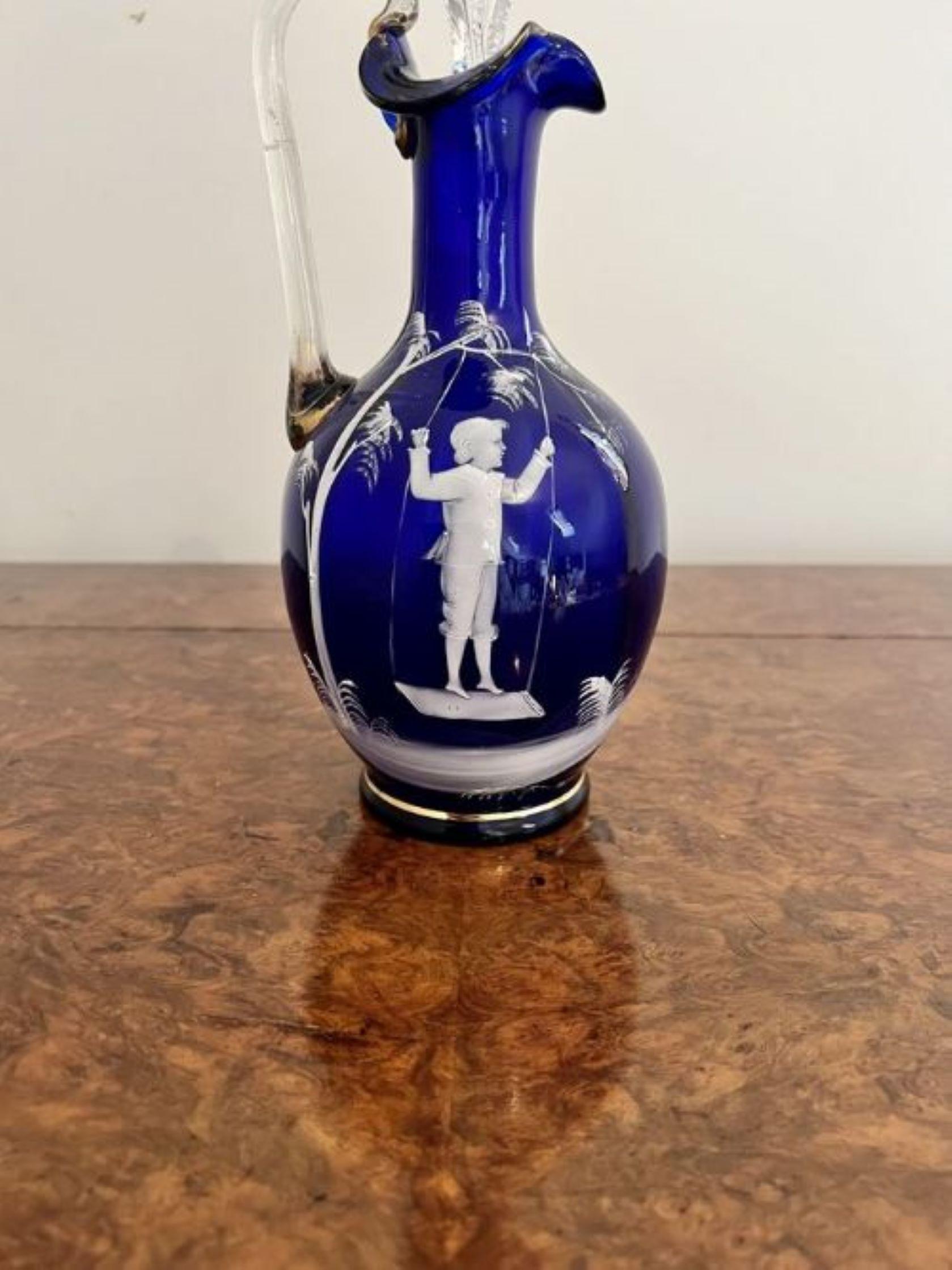Victorian Stunning quality antique Mary Gregory blue glass decanter  For Sale