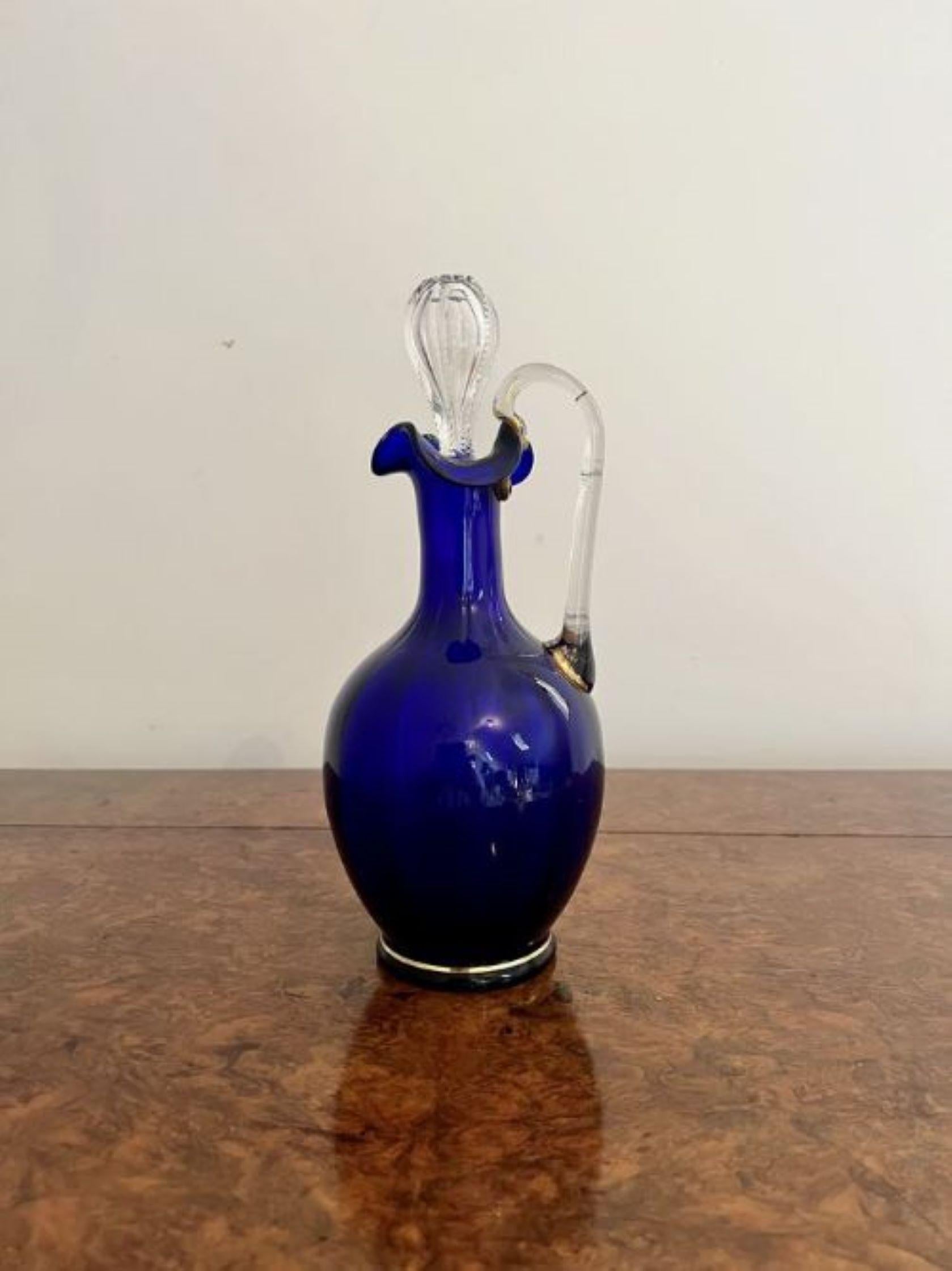 19th Century Stunning quality antique Mary Gregory blue glass decanter  For Sale