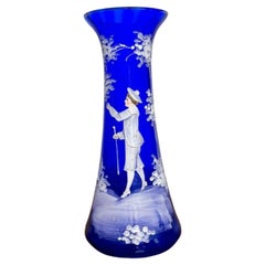 Stunning quality Vintage Mary Gregory blue glass vase